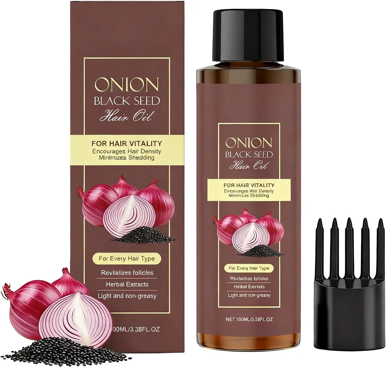 روغن مو پیاز Makbeaty، روغن مو دانه سیاه پیاز با اپلیکاتور شانه ای - کنترل ریزش مو - بدون روغن معدنی، سیلیکون و پارابن - 100 میلی لیتر