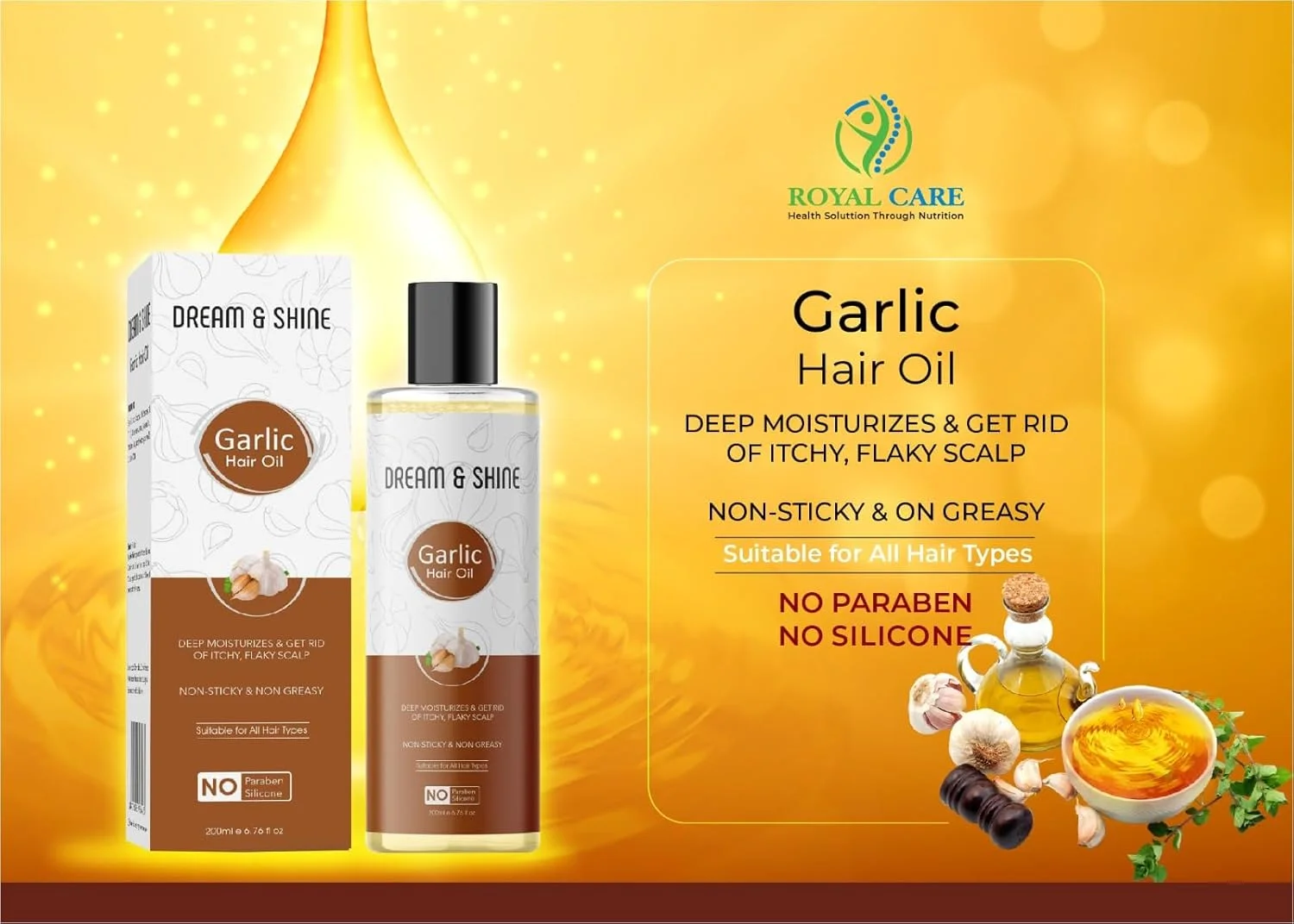 روغن موی سیر دریم اند شاین، 200 میلی لیتر، غیر چسبنده و غیر روغنی، مناسب برای انواع مو