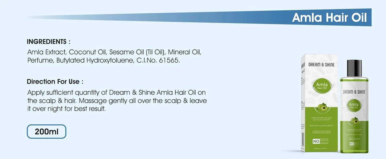 روغن موی آملا Dream & Shine، غیر چسبنده و غیر روغنی، فاقد پارابن، 200 میلی لیتر، مناسب برای انواع مو