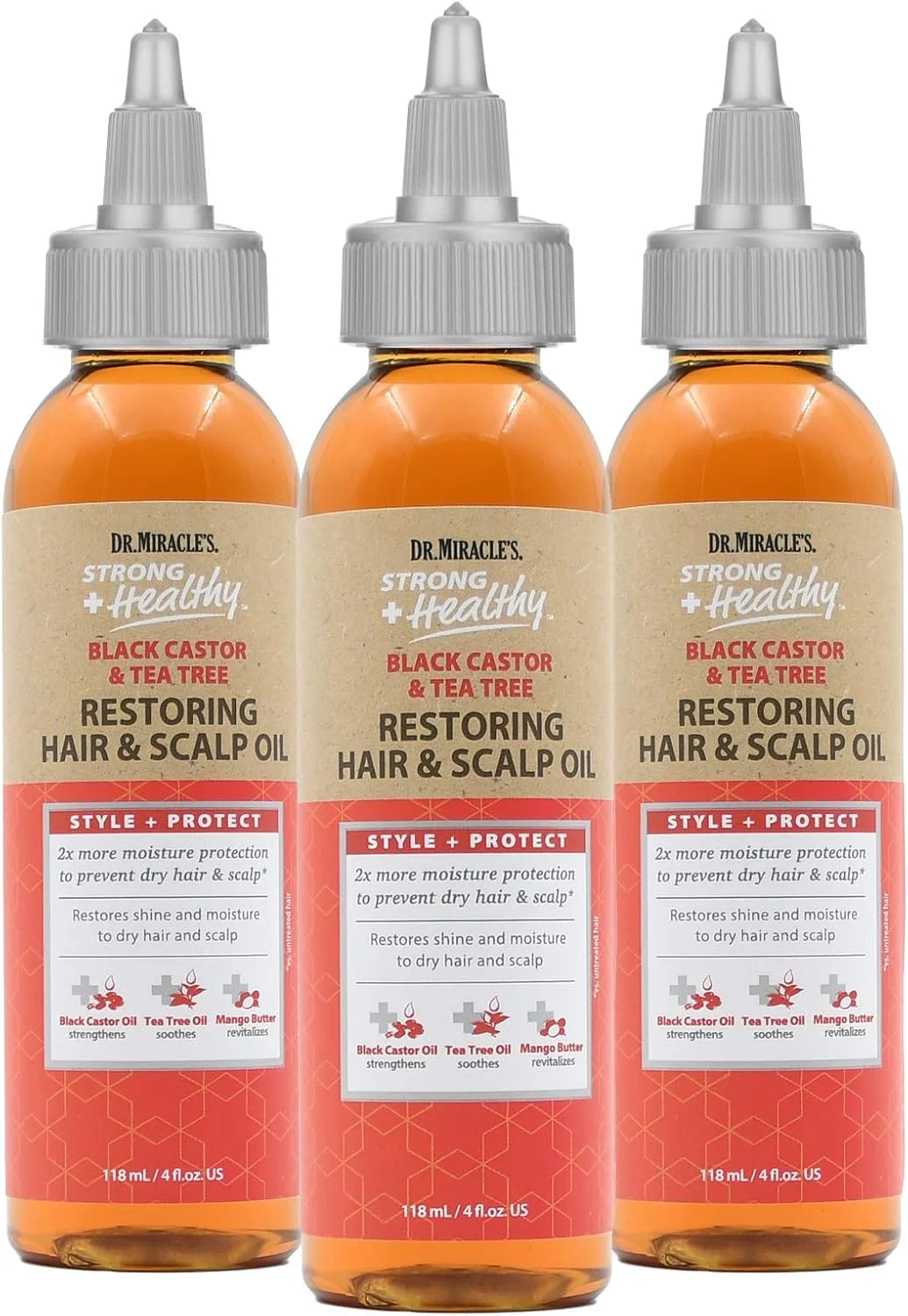 درمان قوی و سالم کننده مو و پوست سر دکتر میراکل (بسته 3 عددی) - غنی شده با روغن کرچک سیاه، روغن درخت چای و کره انبه برای رطوبت شدید