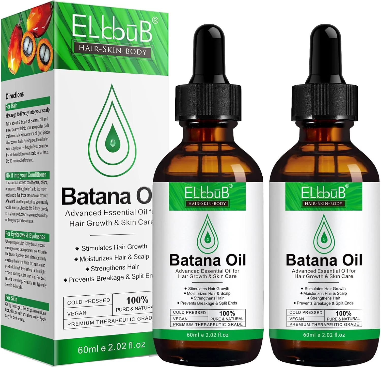 روغن باتانا ELBBUB برای مو - روغن موی ارگانیک برای رشد و ترمیم موهای خشک و آسیب دیده، روغن مراقبت از صورت و بدن