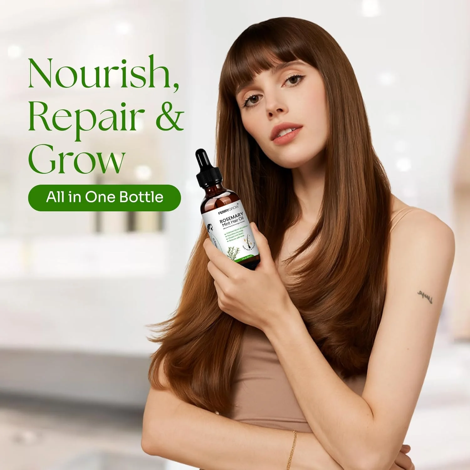 روغن مو و پوست سر رزماری نعناع ۶۰ میلی لیتر | روغن رشد مو رزماری با بیوتین برای موهای ضخیم تر و قوی تر | روغن رزماری و روغن مغذی برای موهای آسیب دیده و درخشش سالم