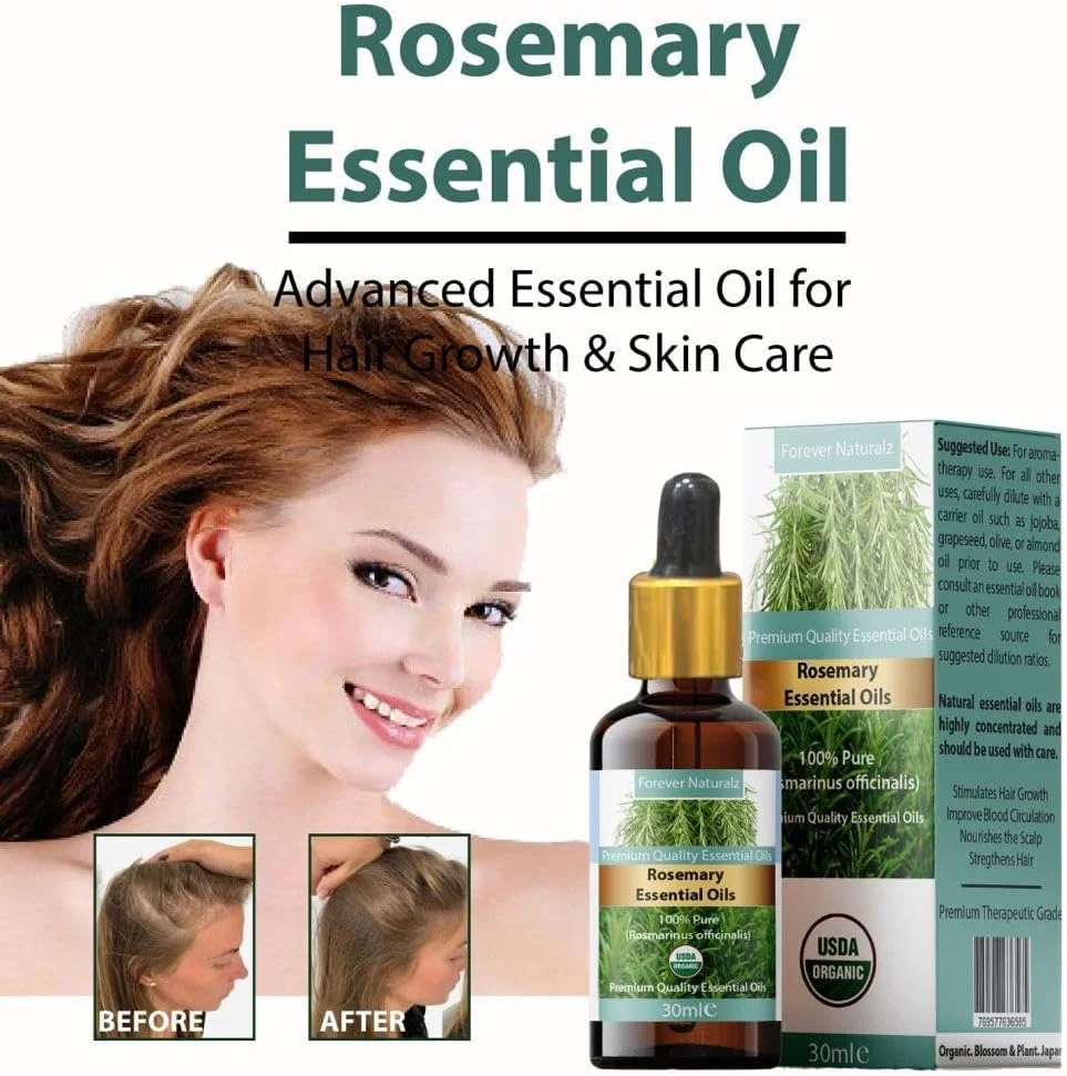 روغن رزماری ارگانیک برای رشد مو، بهترین برای ریزش و نازک شدن مو - روغن رزماری برای پوست و ناخن، روغن آروماتراپی طراوت بخش برای دیفیوزر، 30 میلی لیتر