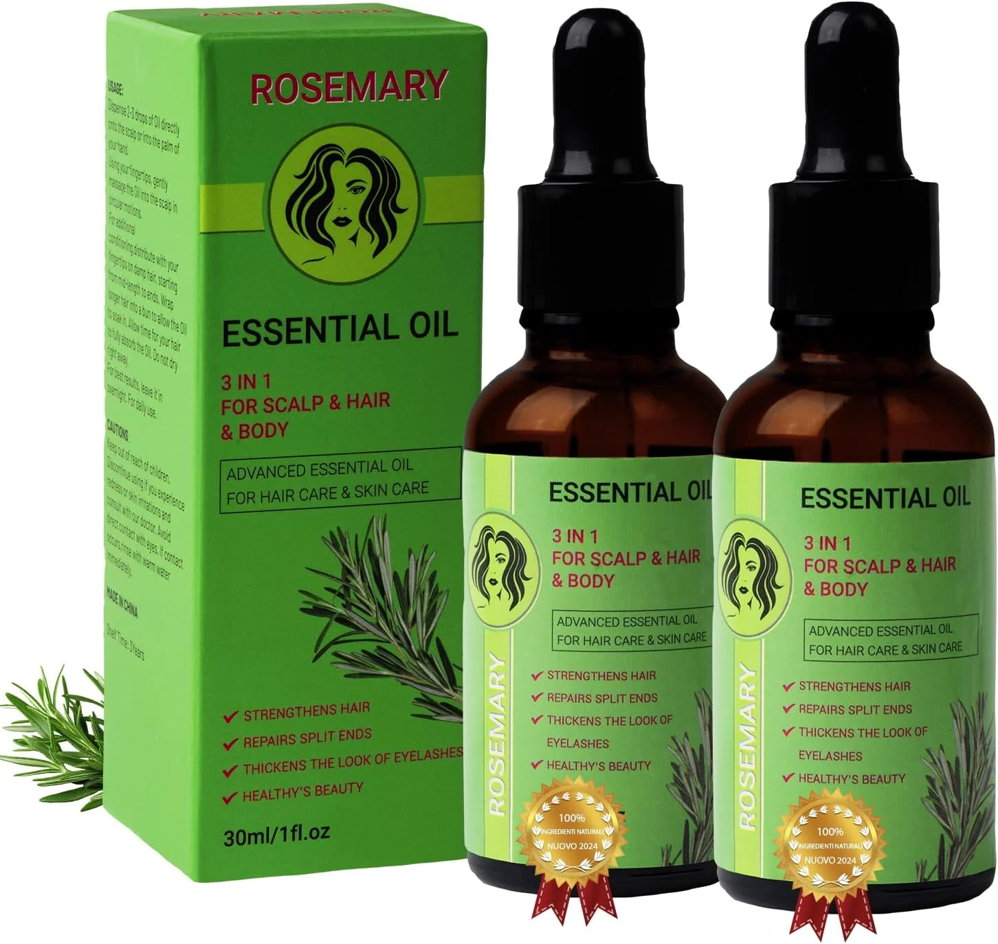 روغن رزماری FrexNutri برای رشد مو - غلیظ، 2 عدد، غیر چرب، مغذی و تقویت کننده روغن ضروری ارگانیک با رایحه طبیعی رزماری، تقویت کننده موهای سالم تر و پرپشت تر