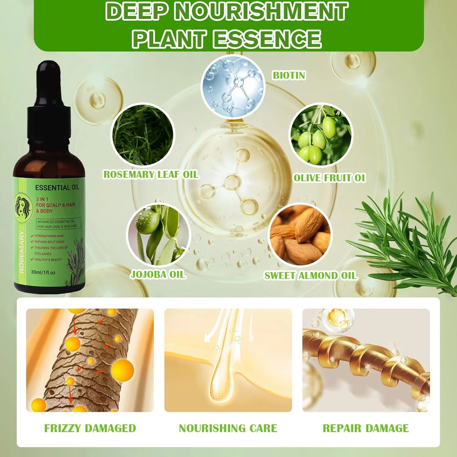 روغن رزماری FrexNutri برای رشد مو - غلیظ، 2 عدد، غیر چرب، مغذی و تقویت کننده روغن ضروری ارگانیک با رایحه طبیعی رزماری، تقویت کننده موهای سالم تر و پرپشت تر