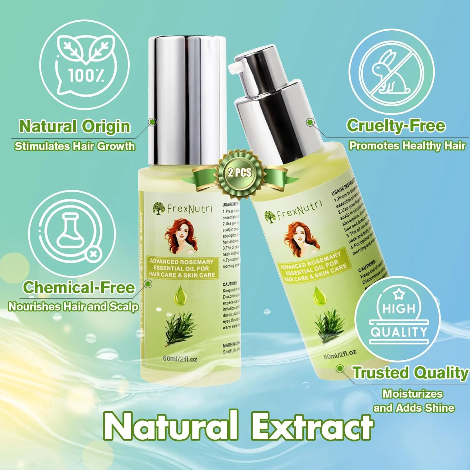 روغن رزماری ممتاز برای رشد مو، تغذیه و تقویت کننده با پخش کننده دقیق، روغن رزماری ارگانیک - غیر چرب 2 عددی (60 میلی لیتر x 2)، رایحه طبیعی و قوی روغن رزماری ممتاز برای رشد مو، تغذیه و تقویت کننده با پخش کننده دقیق، روغن رزماری ارگانیک - غیر چرب 2 عددی (60 میلی لیتر x 2)، رایحه طبیعی و قوی