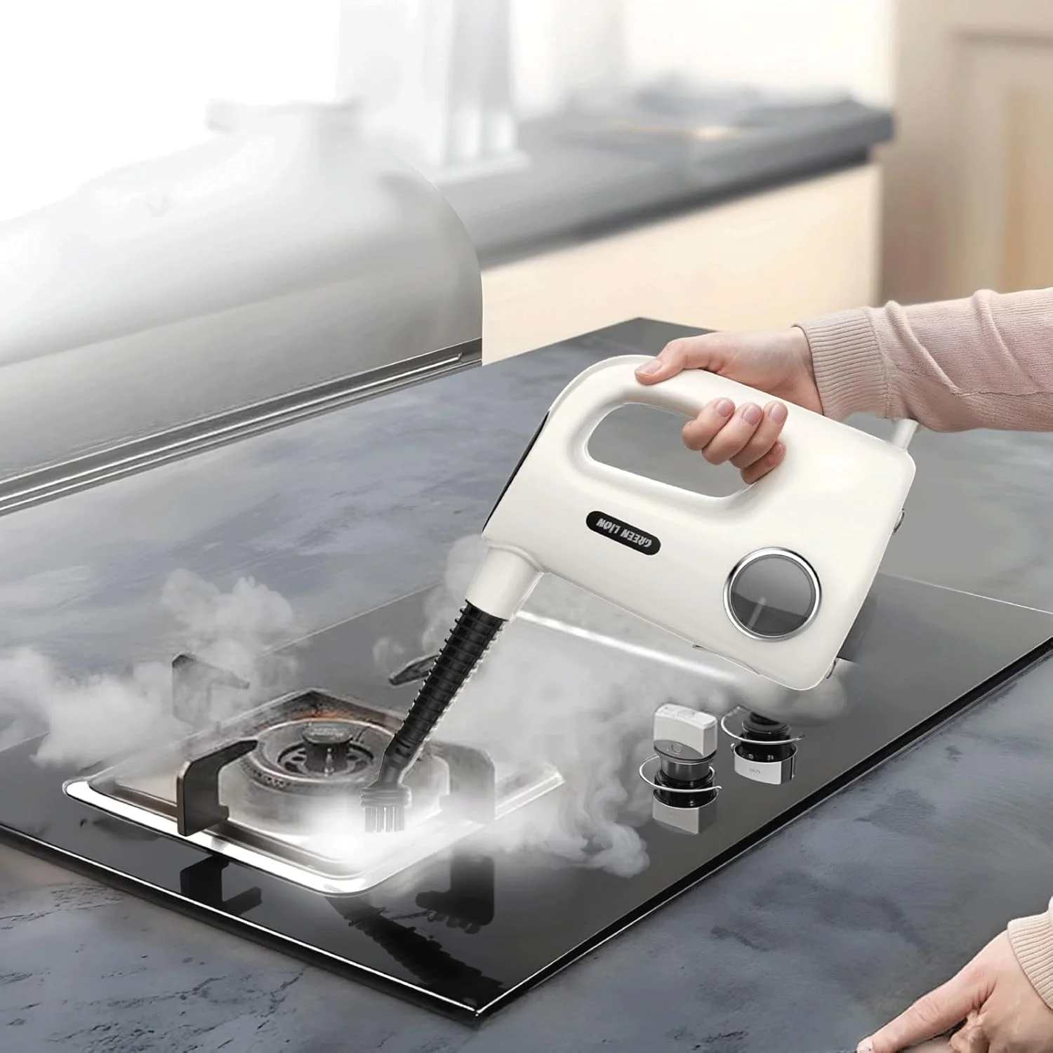 بخارشوی گرین لاین مدل Vapor Pro، توان نامی 1200 وات، صفحه نمایش لمسی، دارای سری های مختلف، مخزن آب 380 میلی لیتری، بخار مداوم 8-13 دقیقه، زمان بخاردهی 20 ثانیه، قفل ایمنی کودک - بژ بخارشوی گرین لاین مدل Vapor Pro، توان نامی 1200 وات، صفحه نمایش لمسی، دارای سری های مختلف، مخزن آب 380 میلی لیتری، بخار مداوم 8-13 دقیقه، زمان بخاردهی 20 ثانیه، قفل ایمنی کودک - بژ