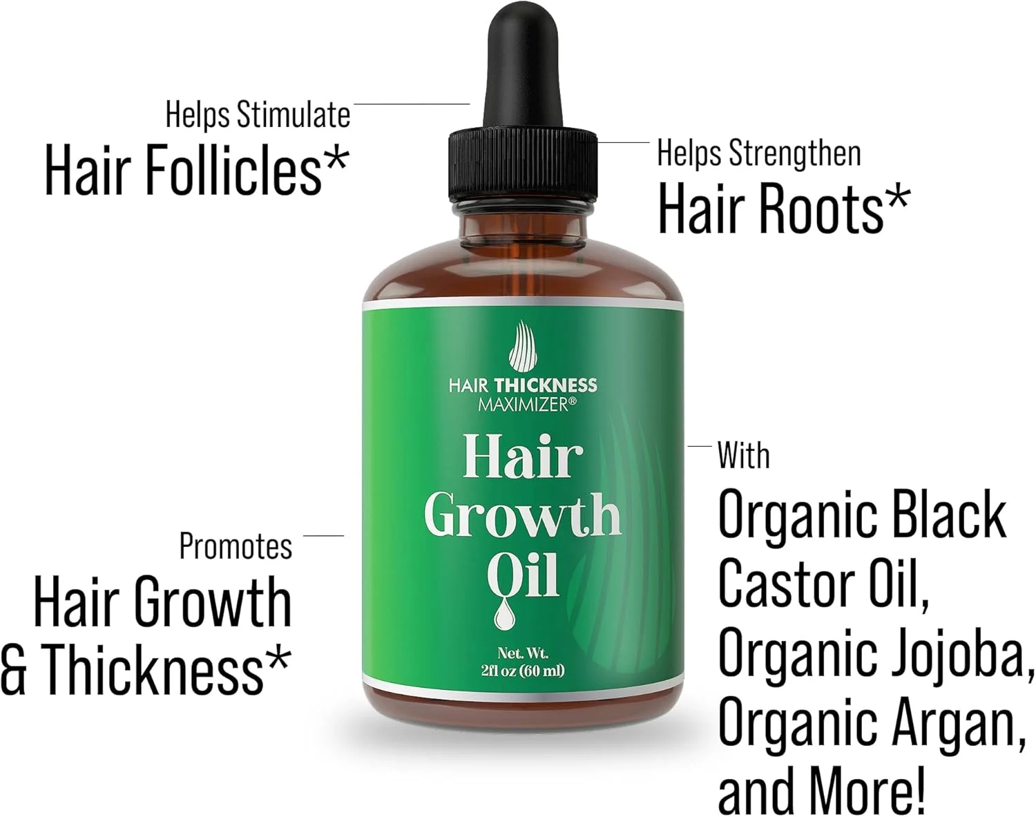بهترین روغن های ارگانیک رشد مو. توقف ریزش مو با افزایش ضخامت مو. بهترین درمان برای نازک شدن مو. سرم ضخیم کننده مو با روغن کرچک سیاه وحشی ارگانیک، جوجوبا و آرگان 2oz