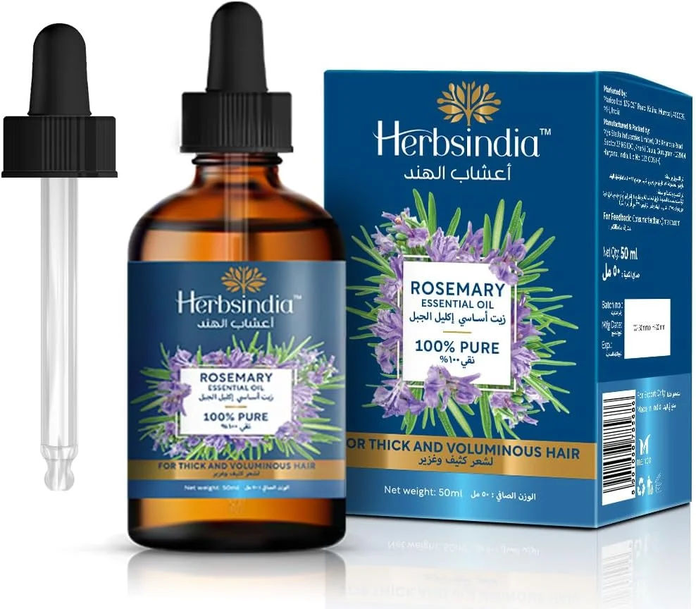 روغن رزماری خالص هربز ایندیا برای رشد مو - ۱۰۰٪ خالص و ارگانیک، روغن رشد مو با اپلیکاتور برای ریزش مو و رشد مجدد، ۵۰ میلی لیتر