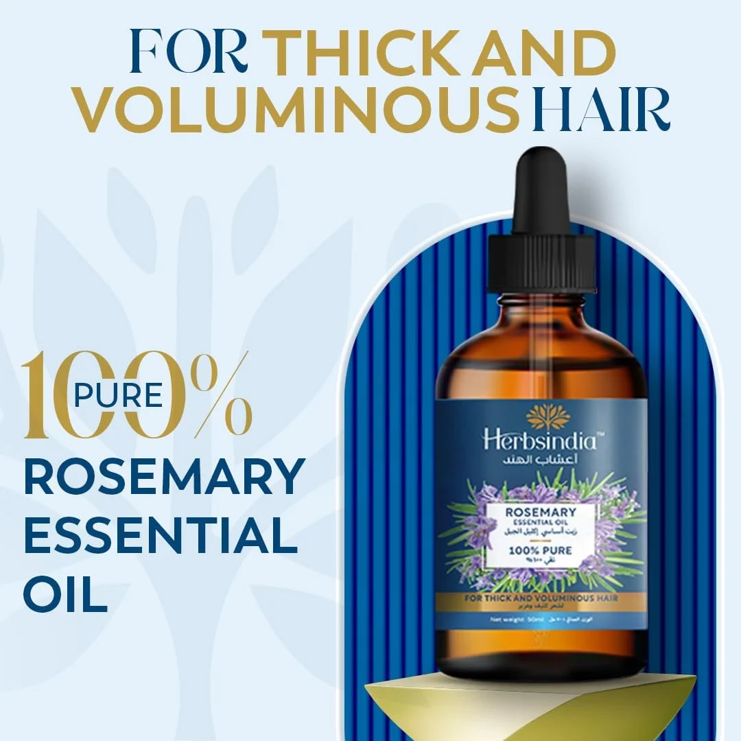 روغن رزماری خالص هربز ایندیا برای رشد مو - ۱۰۰٪ خالص و ارگانیک، روغن رشد مو با اپلیکاتور برای ریزش مو و رشد مجدد، ۵۰ میلی لیتر