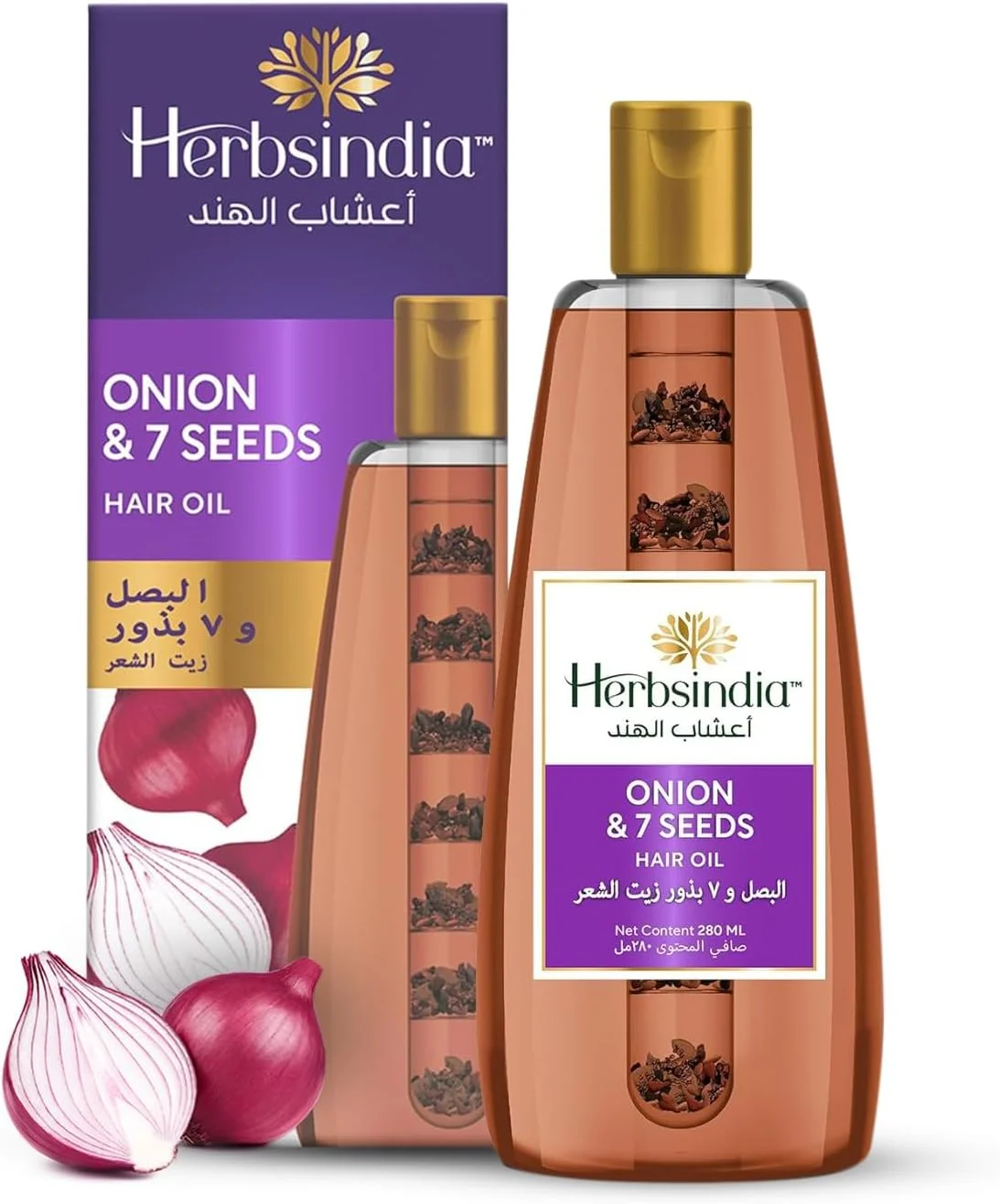 روغن مو پیاز و 7 دانه گیاهی هربز ایندیا به همراه لوله تغذیه | برای موهای قوی تر و بلندتر | فاقد سیلیکون و پارابن | مناسب انواع مو | 280 میلی لیتر