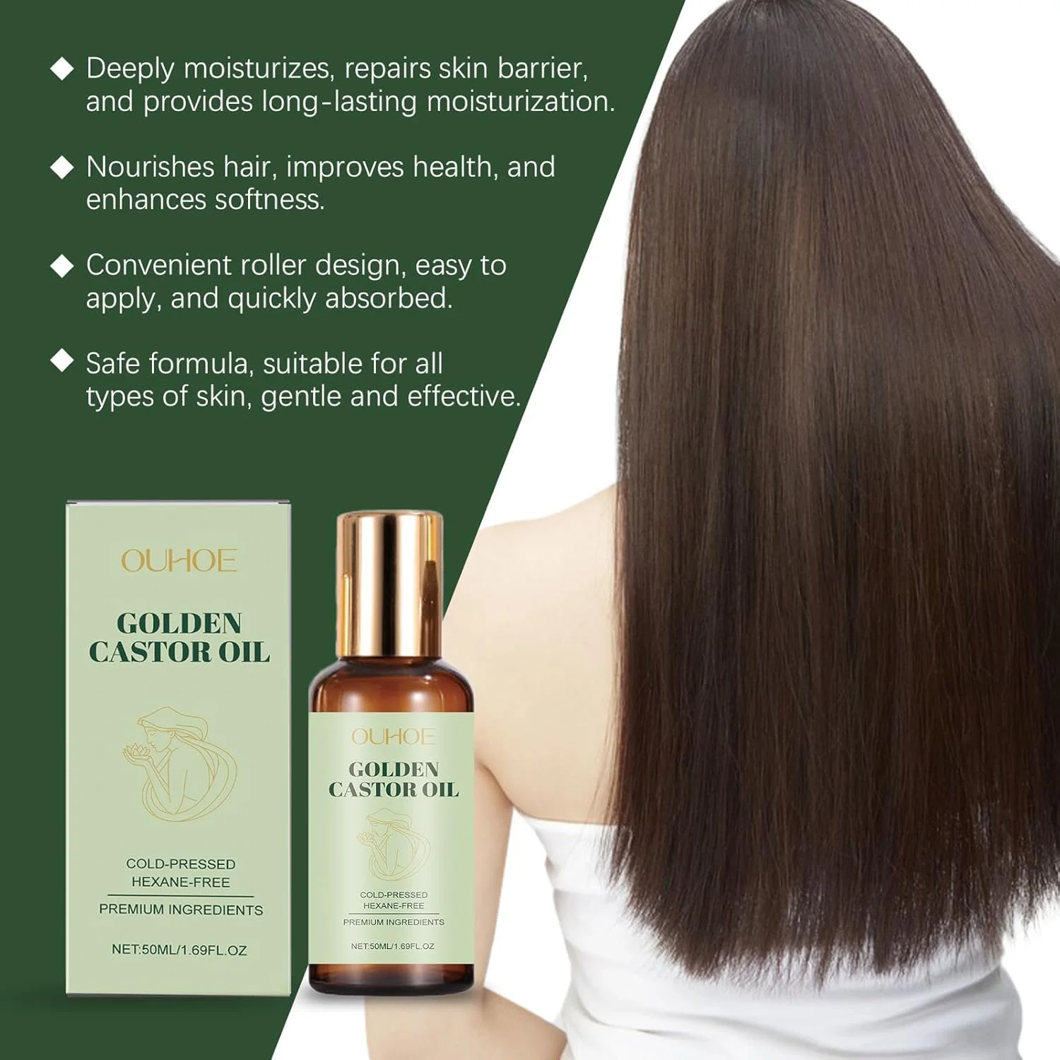 روغن کرچک ارگانیک، پرس سرد و بدون هگزان، تغذیه کننده مو، مژه، ابرو و پوست، تقویت کننده ریشه ها، ترویج رشد، دارای گواهی USDA، در بطری شیشه ای با قطره چکان برای روتین زیبایی خالص