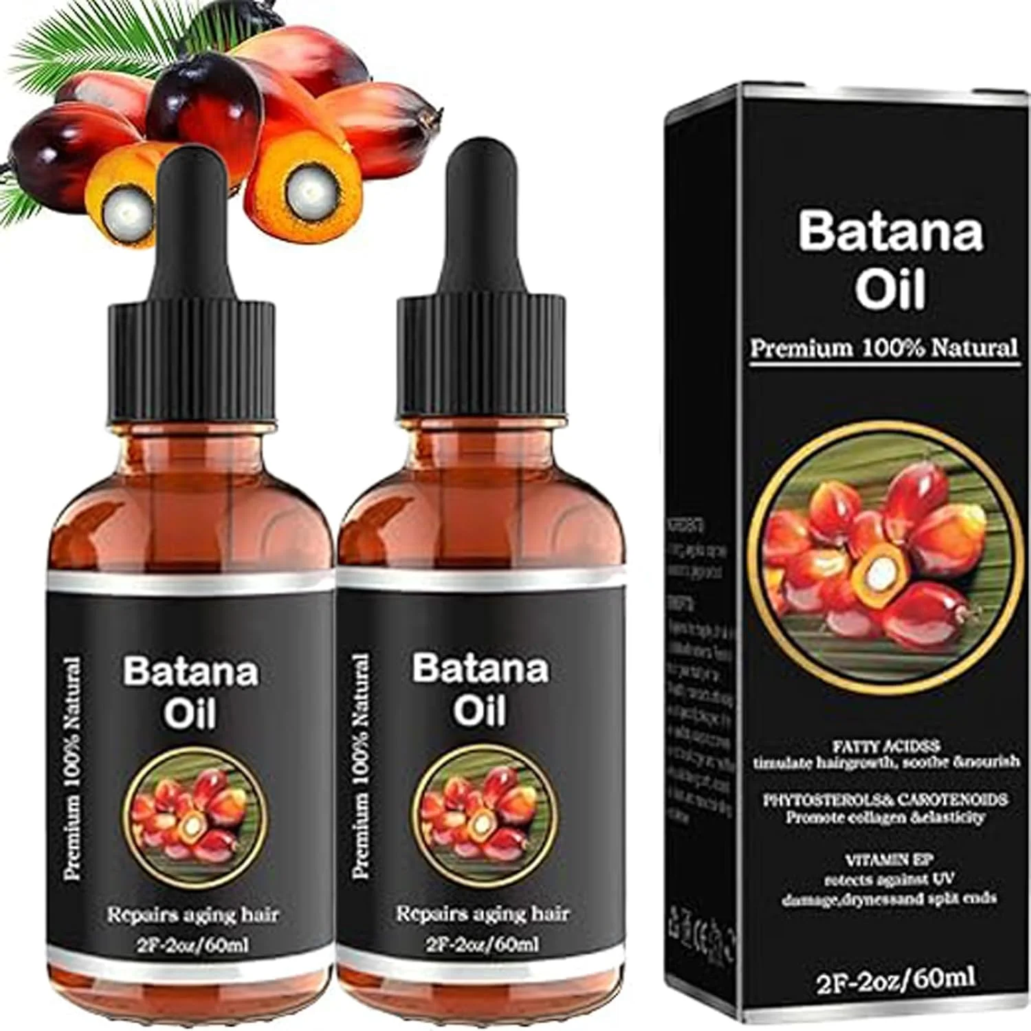 روغن باتانا ارگانیک HIHIDAY، 2 عدد، 100% طبیعی، مراقبت از مو، روغن باتانای خام از هندوراس، مناسب موهای نازک، ترمیم موهای آسیب دیده، خشک و شکننده (2 عدد)