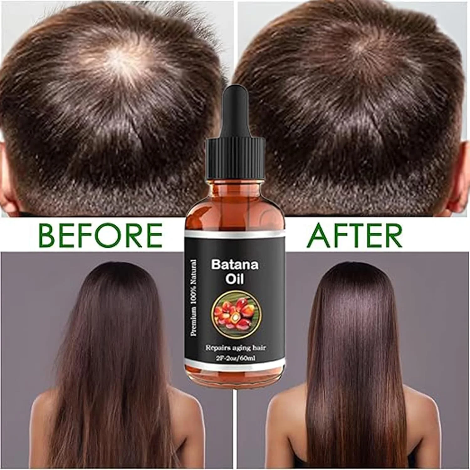 روغن باتانا ارگانیک HIHIDAY، 2 عدد، 100% طبیعی، مراقبت از مو، روغن باتانای خام از هندوراس، مناسب موهای نازک، ترمیم موهای آسیب دیده، خشک و شکننده (2 عدد)