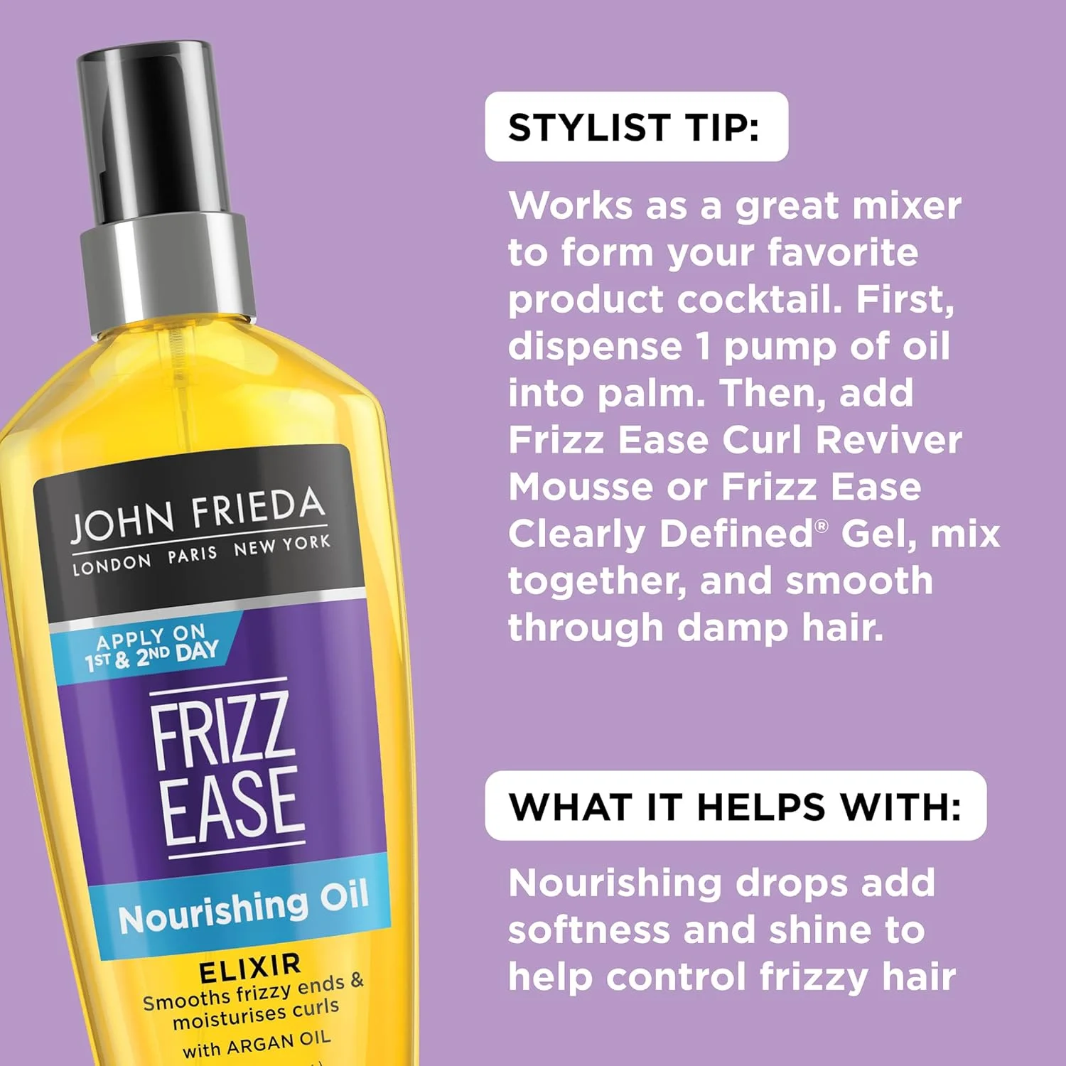 روغن اکسیر مغذی جان فریدا، مرطوب کننده قوی برای موهای غیر قابل کنترل، غنی شده با روغن آرگان، محافظت در برابر حرارت، 88 میلی لیتر