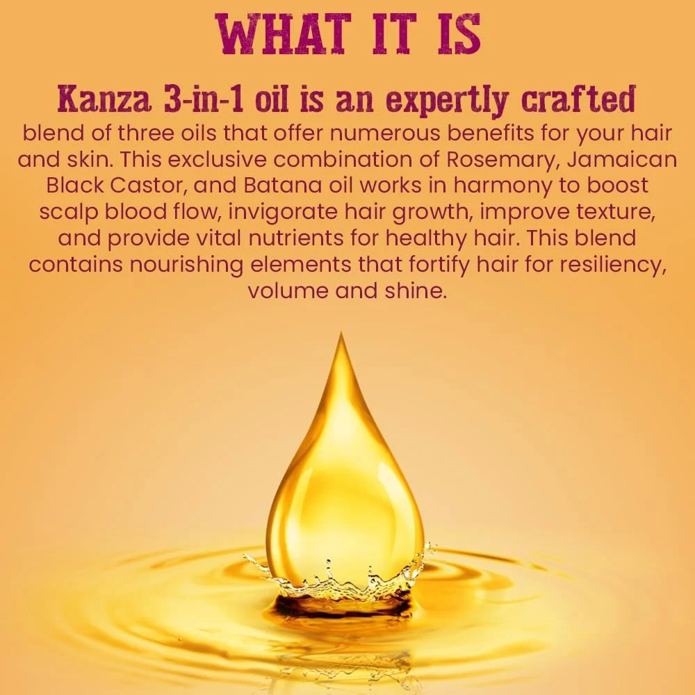 روغن رزماری 3 در 1 کانزا با روغن کرچک سیاه و روغن باتانا 60 میلی لیتر، روغن موی پرس سرد ارگانیک 100% طبیعی برای رشد مو، مژه و ابرو، درمان خشکی پوست سر، روغن مرطوب کننده و آبرسان مو