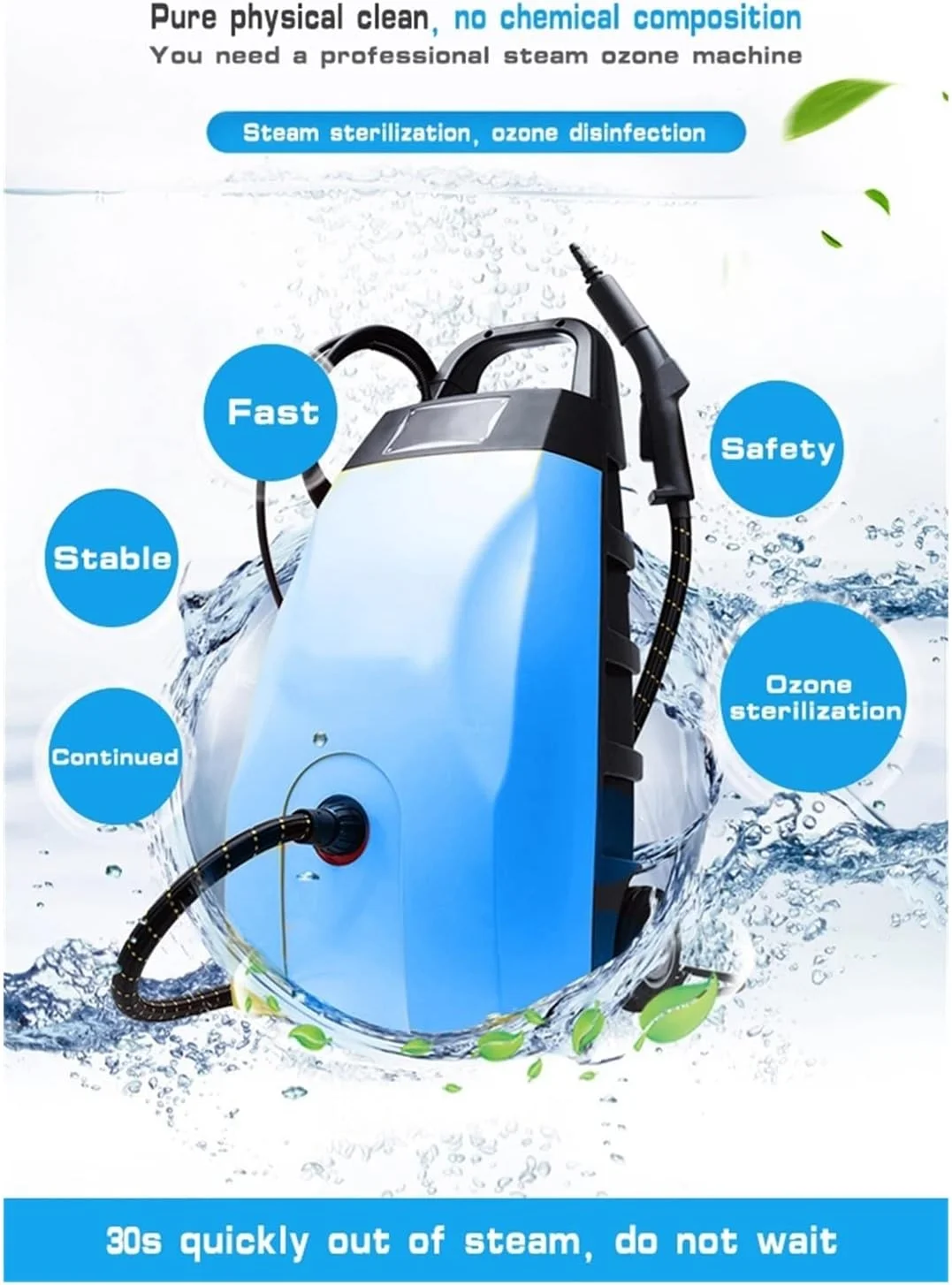 بخارشوی صنعتی 2800 وات با فشار بالا و ژنراتور اوزون 1000 میلی گرم در ساعت، دستگاه تمیز کننده حرفه ای متحرک برای کف، فرش و پنجره