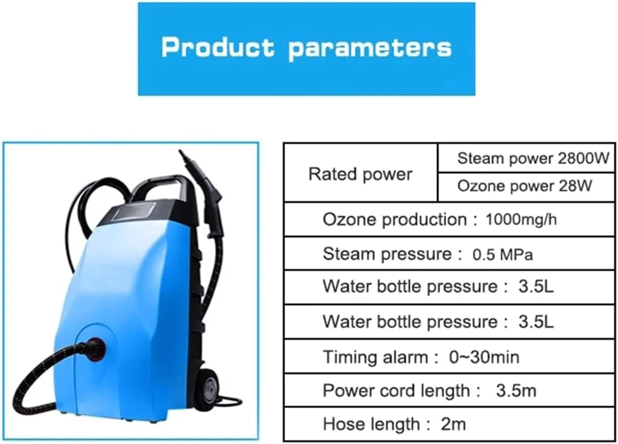 بخارشوی صنعتی 2800 وات با فشار بالا و ژنراتور اوزون 1000 میلی گرم در ساعت، دستگاه تمیز کننده حرفه ای متحرک برای کف، فرش و پنجره