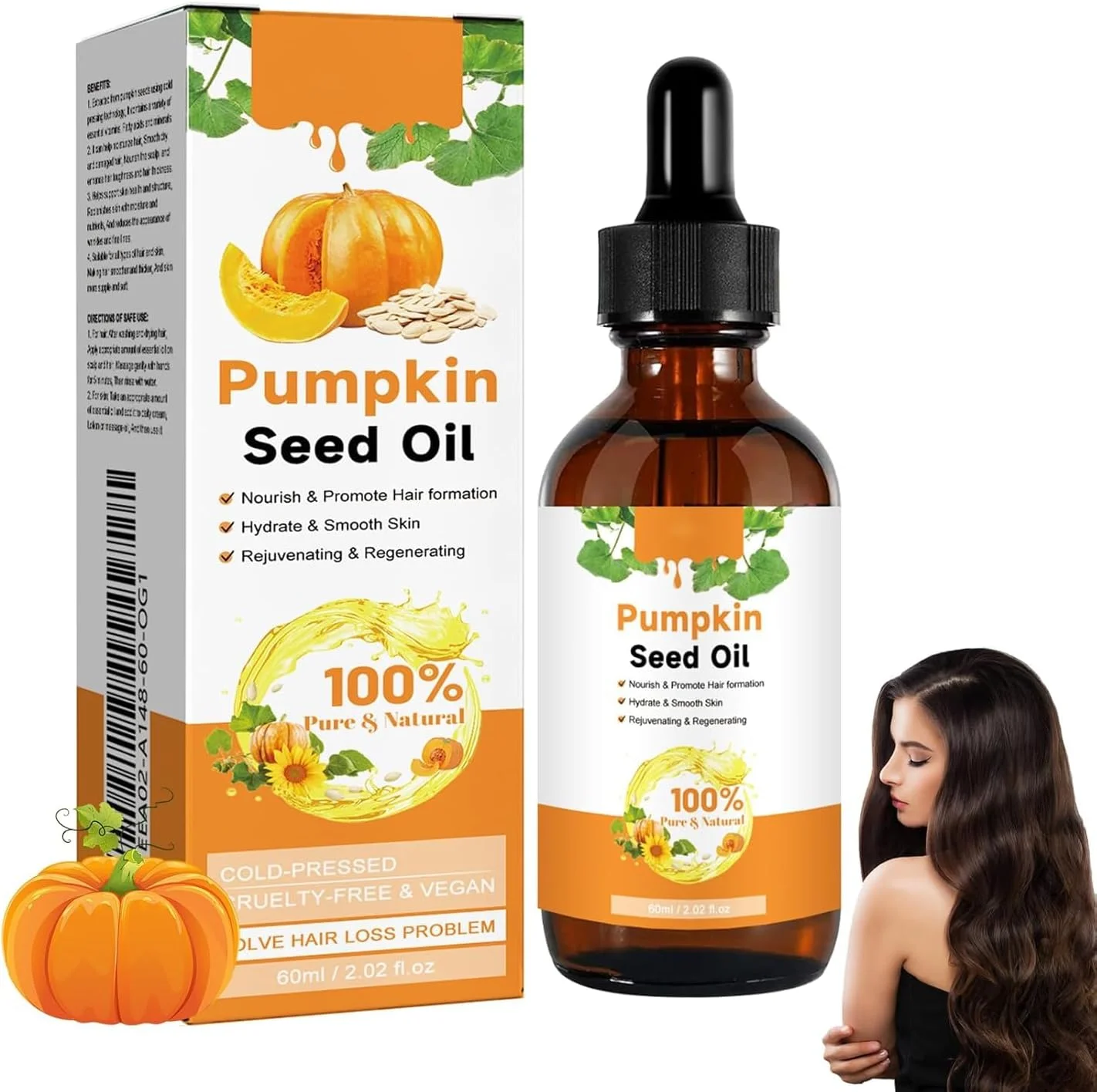 روغن تخم کدو 100% خالص با پرس سرد برای رشد مو و مراقبت از پوست سر - تصفیه نشده، غنی از روی، اسیدهای چرب امگا و آنتی اکسیدان ها - تغذیه کننده پوست سر، تقویت کننده مو، کاهش ریزش
