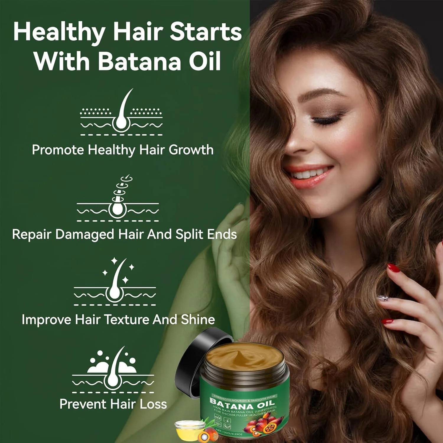 روغن باتانا برای رشد مو، ۱۰۰٪ ارگانیک، ترمیم کننده موهای آسیب دیده، از بین برنده موخوره و افزایش ضخامت مو برای داشتن موهایی سالم تر و پرپشت تر