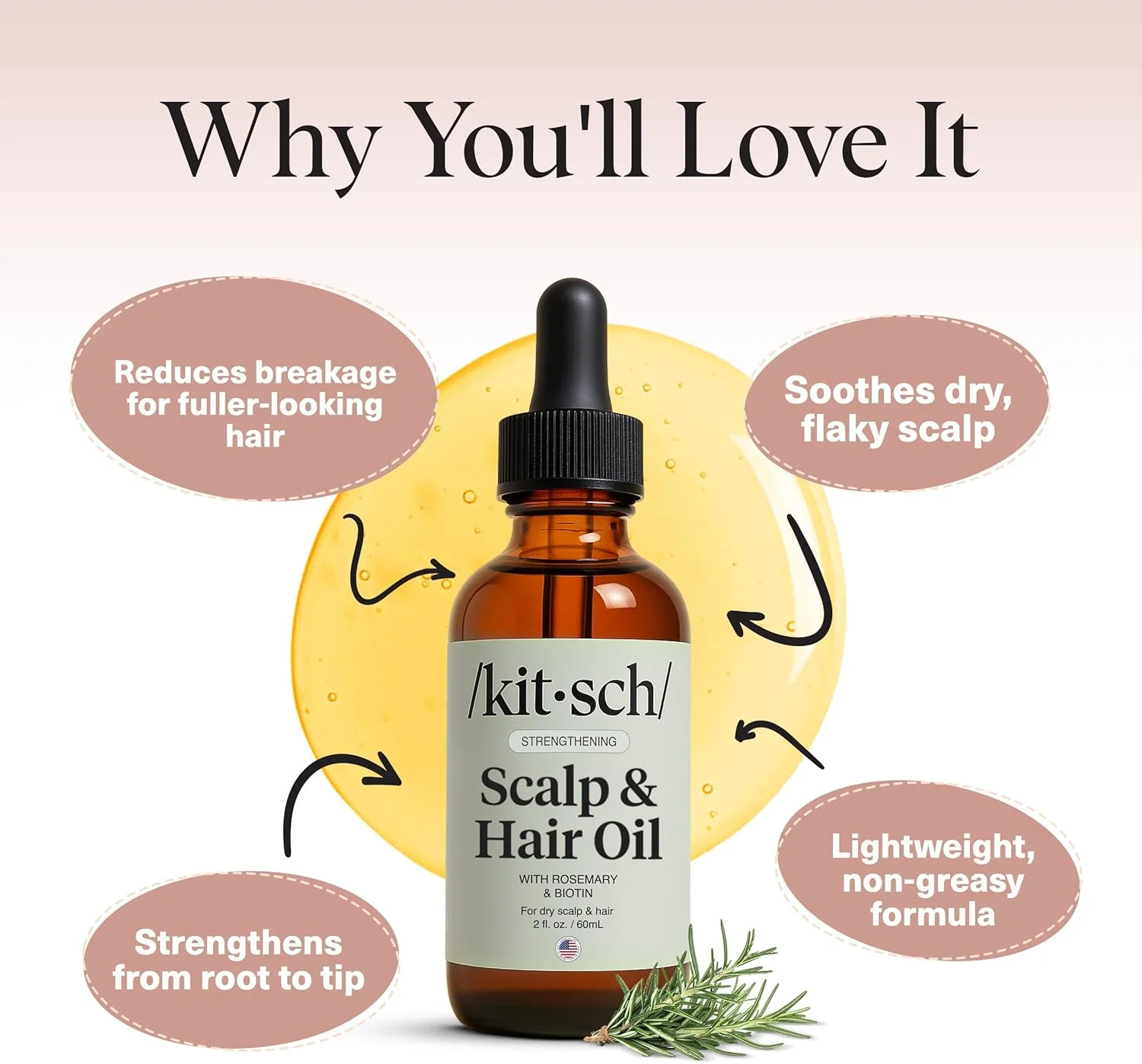روغن رزماری کیچ برای مو و پوست سر - روغن پوست سر قبل از شستشو با بیوتین برای پوست سر و موی سالم و متعادل، سرم رشد مو و روغن مو قبل از شامپو با رایحه اسطوخودوس و بطری بازیافتی، 60 میلی لیتر