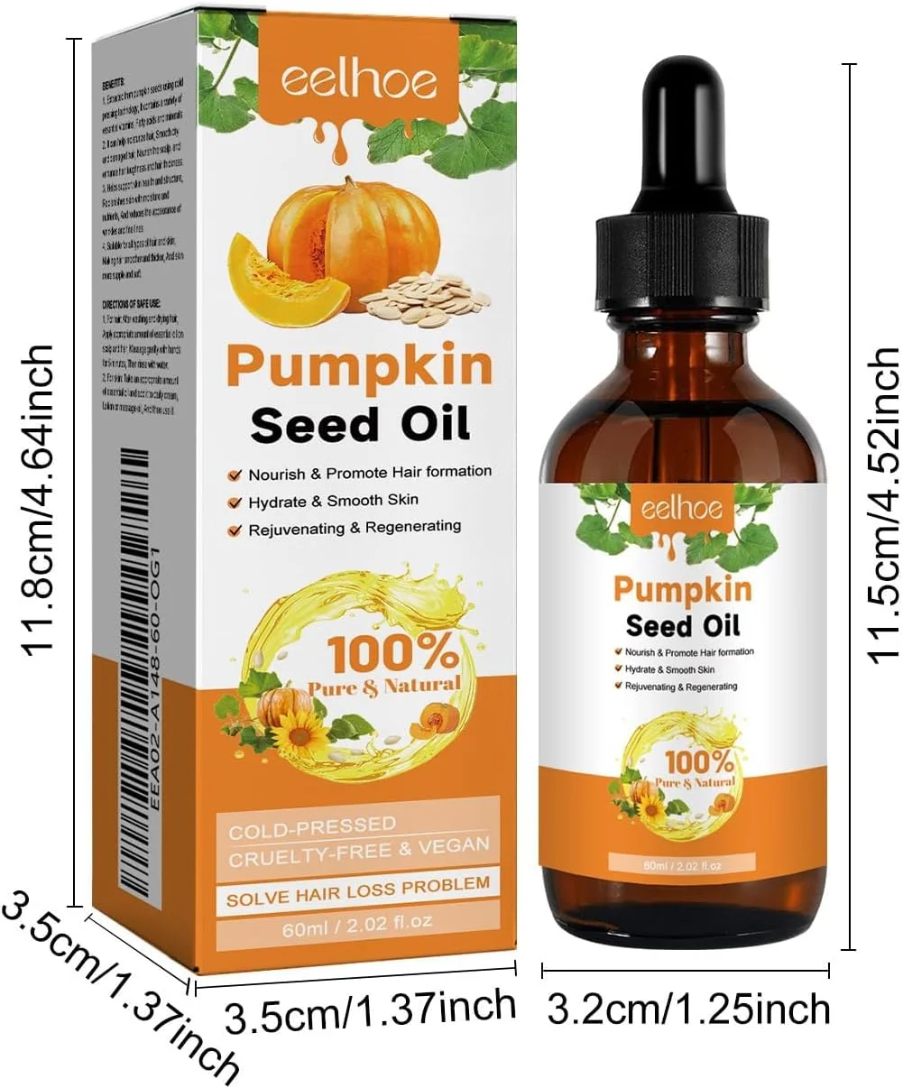 روغن تخم کدو 100% خالص با پرس سرد برای رشد مو و مراقبت از پوست سر - تصفیه نشده، غنی از روی، اسیدهای چرب امگا و آنتی اکسیدان ها - تغذیه کننده پوست سر، تقویت کننده مو، کاهش ریزش