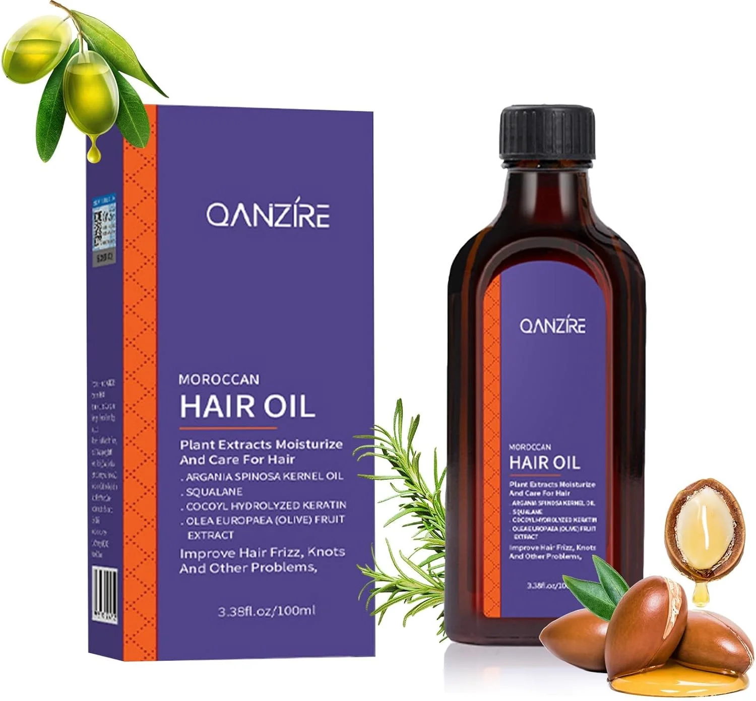 روغن آرگان مراکشی مو، روغن ضروری مو بنفش، نرم کننده و درخشان کننده مو، مرطوب کننده عمیق، کنترل وز، ترمیم موخوره برای موهای خشک و آسیب دیده، روغن درمانی مو برای موهای خشک و وز