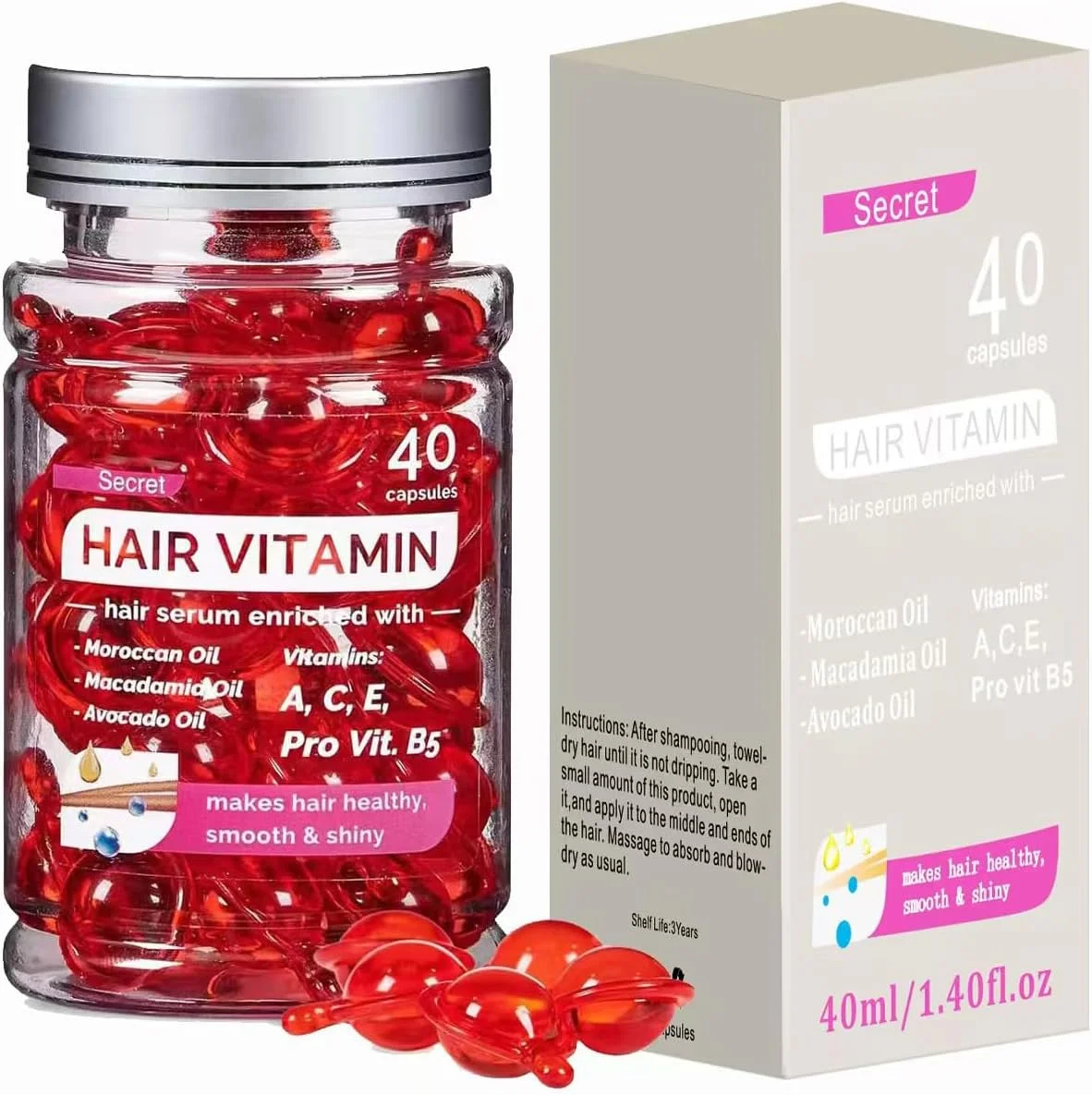 سرم تقویت کننده مو LBOYLOVE®، روغن سرم ویتامین مو حاوی آرگان، ماکادمیا، روغن آووکادو و ویتامین های A، E، B5، نرم کننده برای زنان و مردان، بدون نیاز به آبکشی برای ترمیم و مرطوب کننده مو