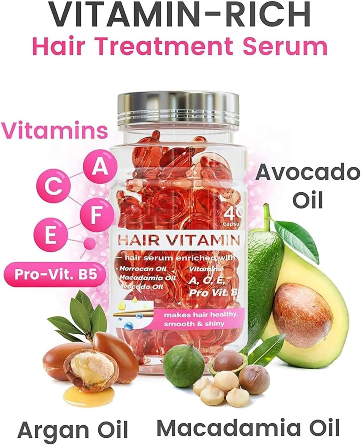 سرم تقویت کننده مو LBOYLOVE®، روغن سرم ویتامین مو حاوی آرگان، ماکادمیا، روغن آووکادو و ویتامین های A، E، B5، نرم کننده برای زنان و مردان، بدون نیاز به آبکشی برای ترمیم و مرطوب کننده مو