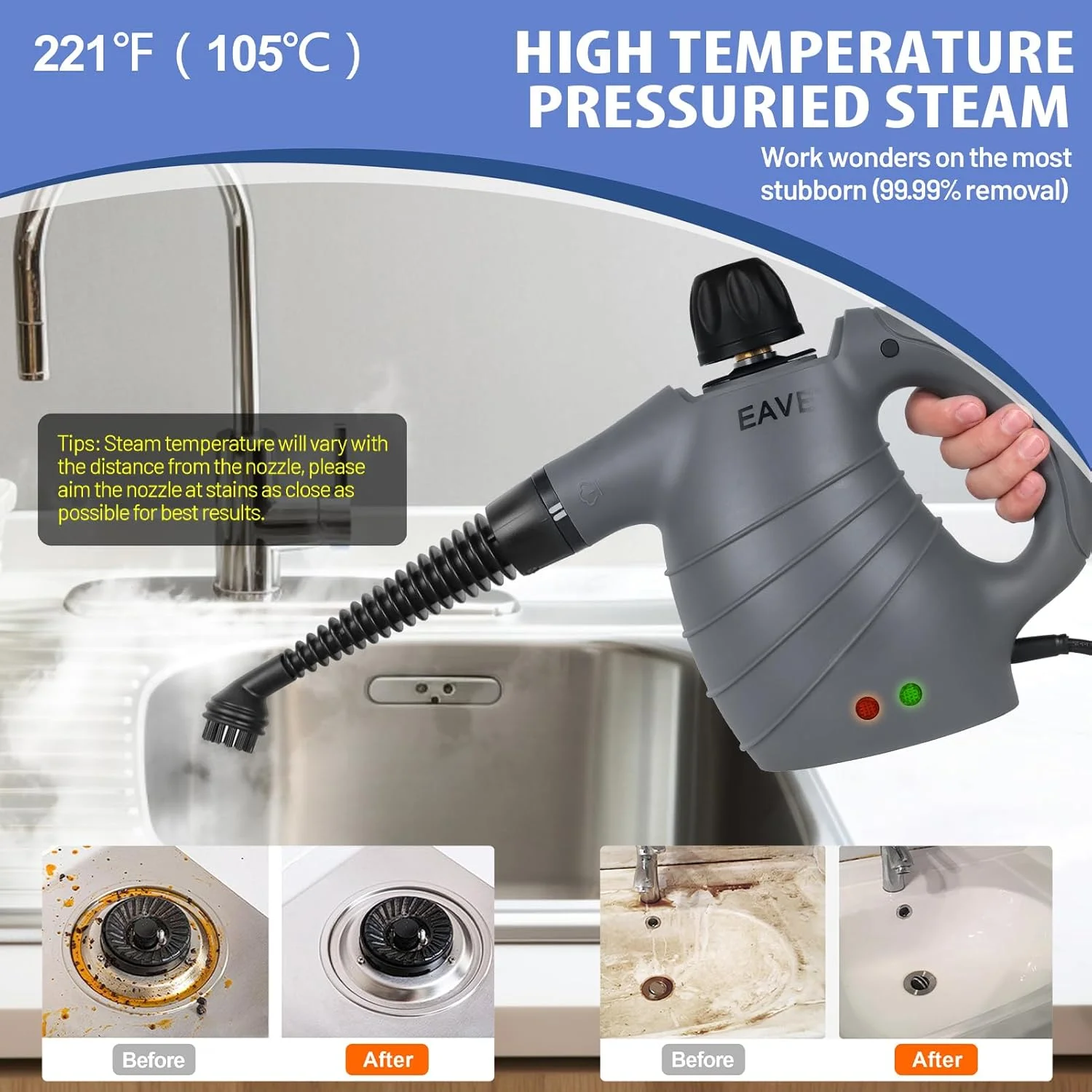 بخارشوی دستی، دستگاه بخار برای تمیز کردن، با دکمه قفل بخار برای بخاردهی بدون دخالت دست، ست 12 تکه بخارشوی چندمنظوره برای مبلمان، دیتیلینگ خودرو، خانه، آشپزخانه، حمام، اثاثه یا لوازم داخلی