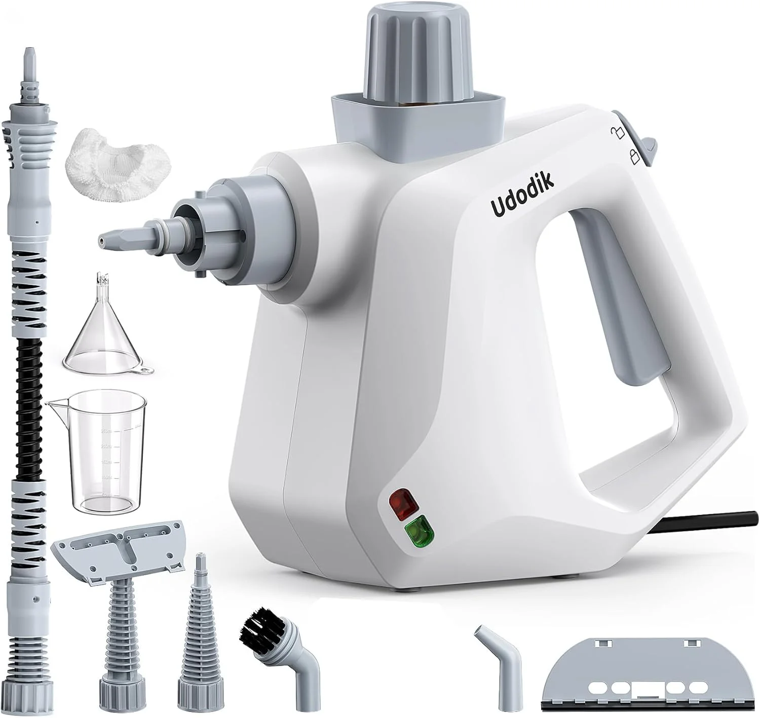 بخارشوی دستی برای منزل، بخارشو برای تمیزکاری، بخارشوی چند منظوره قابل حمل با قفل ایمنی و 10 ابزار جانبی برای از بین بردن جرم، چربی و موارد دیگر (سفید)