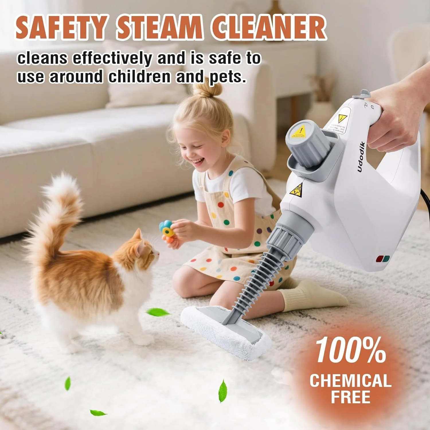 بخارشوی دستی برای منزل، بخارشو برای تمیزکاری، بخارشوی چند منظوره قابل حمل با قفل ایمنی و 10 ابزار جانبی برای از بین بردن جرم، چربی و موارد دیگر (سفید)