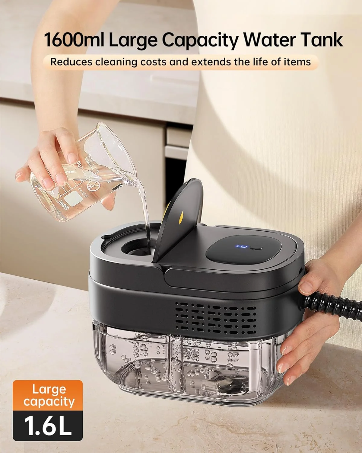 بخارشوی دستی، بخارشو 2500 واتی برای تمیزکاری، مخزن بزرگ 1.6 لیتری، بخارشوی دمایی برای خانه، ماشین، آشپزخانه، کمپینگ بخارشوی دستی، بخارشو 2500 واتی برای تمیزکاری، مخزن بزرگ 1.6 لیتری، بخارشوی دمایی برای خانه، ماشین، آشپزخانه، کمپینگ