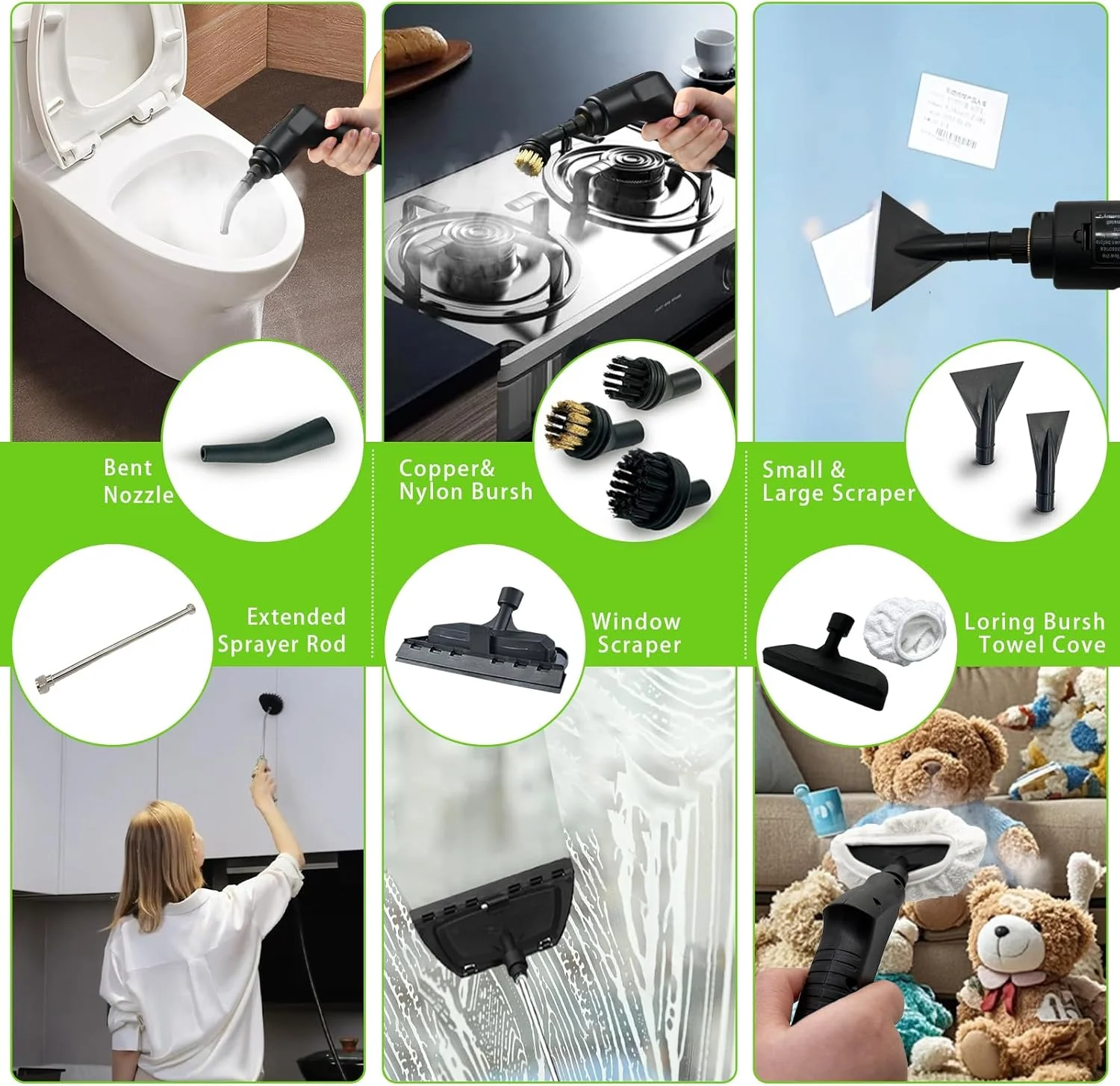 بخارشوی دستی، مخزن آب 1600 میلی لیتری، زمان گرم شدن 15 ثانیه، بخارشوی چند منظوره برای مصارف خانگی، بخارشوی تحت فشار برای تمیز کردن کف، اثاثه یا لوازم داخلی، دوغاب و خودرو (سبز) بخارشوی دستی، مخزن آب 1600 میلی لیتری، زمان گرم شدن 15 ثانیه، بخارشوی چند منظوره برای مصارف خانگی، بخارشوی تحت فشار برای تمیز کردن کف، اثاثه یا لوازم داخلی، دوغاب و خودرو (سبز)