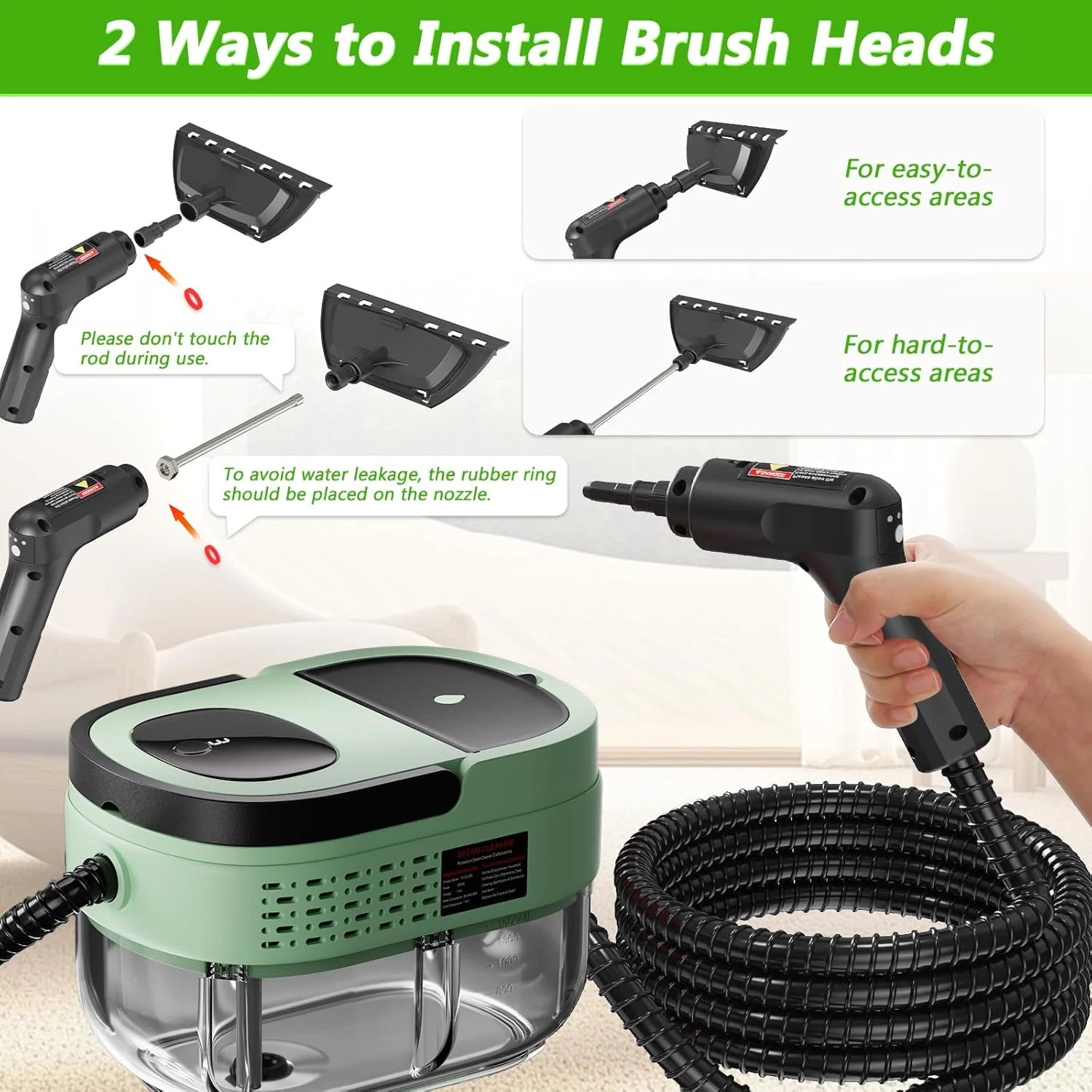 بخارشوی دستی، بخارشوی فشار قوی 2500 وات برای تمیزکاری، بخارشوی قابل حمل با مخزن آب 1.6 لیتری، دسته قابل تنظیم 3 حالته، بخارشوی برای خانه، ماشین، مبلمان (سبز) بخارشوی دستی، بخارشوی فشار قوی 2500 وات برای تمیزکاری، بخارشوی قابل حمل با مخزن آب 1.6 لیتری، دسته قابل تنظیم 3 حالته، بخارشوی برای خانه، ماشین، مبلمان (سبز)