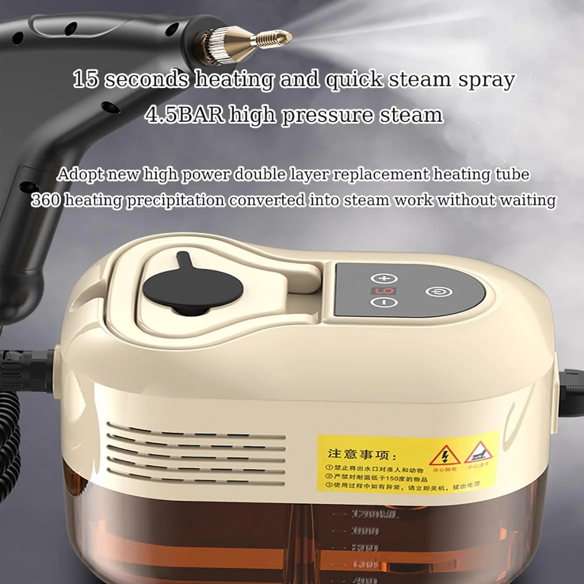 بخارشوی دستی با صفحه لمسی، بخارشوی فشار قوی (105 درجه سانتیگراد/4.5 بار) برای مبلمان، خودرو، آشپزخانه، حمام، درزگیر و کاشی، 6 سطح بخار قابل تنظیم، مخزن آب 1200 میلی لیتری بخارشوی دستی با صفحه لمسی، بخارشوی فشار قوی (105 درجه سانتیگراد/4.5 بار) برای مبلمان، خودرو، آشپزخانه، حمام، درزگیر و کاشی، 6 سطح بخار قابل تنظیم، مخزن آب 1200 میلی لیتری