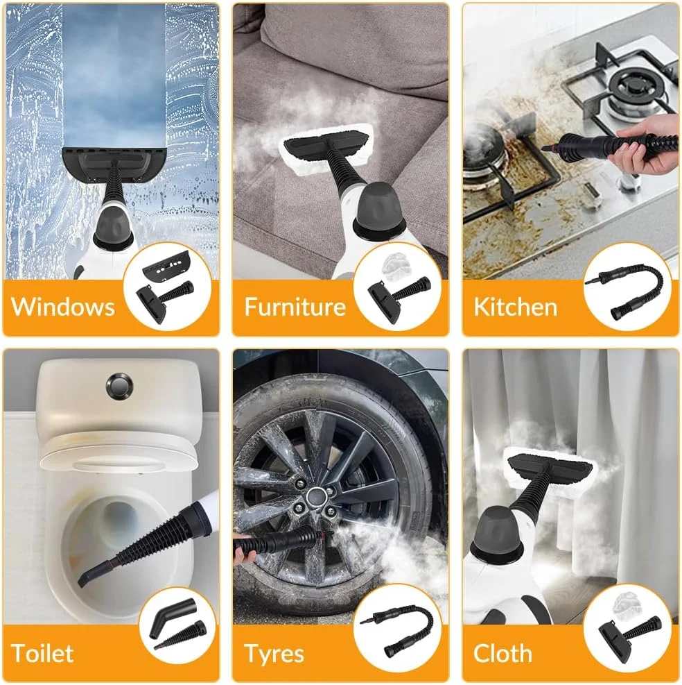 بخارشوی دستی تحت فشار با 12 قطعه لوازم جانبی، بخارشوی قابل حمل برای تمیز کردن، بخارشوی برای مصارف خانگی، بخارشوی برای تمیز کردن ماشین، مبلمان، کف، اثاثه یا لوازم داخلی، دوغاب و کاشی، خاکستری تیره بخارشوی دستی تحت فشار با 12 قطعه لوازم جانبی، بخارشوی قابل حمل برای تمیز کردن، بخارشوی برای مصارف خانگی، بخارشوی برای تمیز کردن ماشین، مبلمان، کف، اثاثه یا لوازم داخلی، دوغاب و کاشی، خاکستری تیره