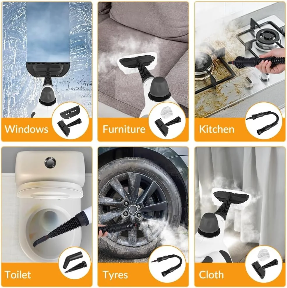 بخارشوی دستی تحت فشار با 12 قطعه لوازم جانبی، بخارشوی قابل حمل برای تمیز کردن، بخارشوی برای مصارف خانگی، بخارشوی برای تمیز کردن ماشین، مبلمان، کف، اثاثه یا لوازم داخلی، دوغاب و کاشی، خاکستری تیره بخارشوی دستی تحت فشار با 12 قطعه لوازم جانبی، بخارشوی قابل حمل برای تمیز کردن، بخارشوی برای مصارف خانگی، بخارشوی برای تمیز کردن ماشین، مبلمان، کف، اثاثه یا لوازم داخلی، دوغاب و کاشی، خاکستری تیره