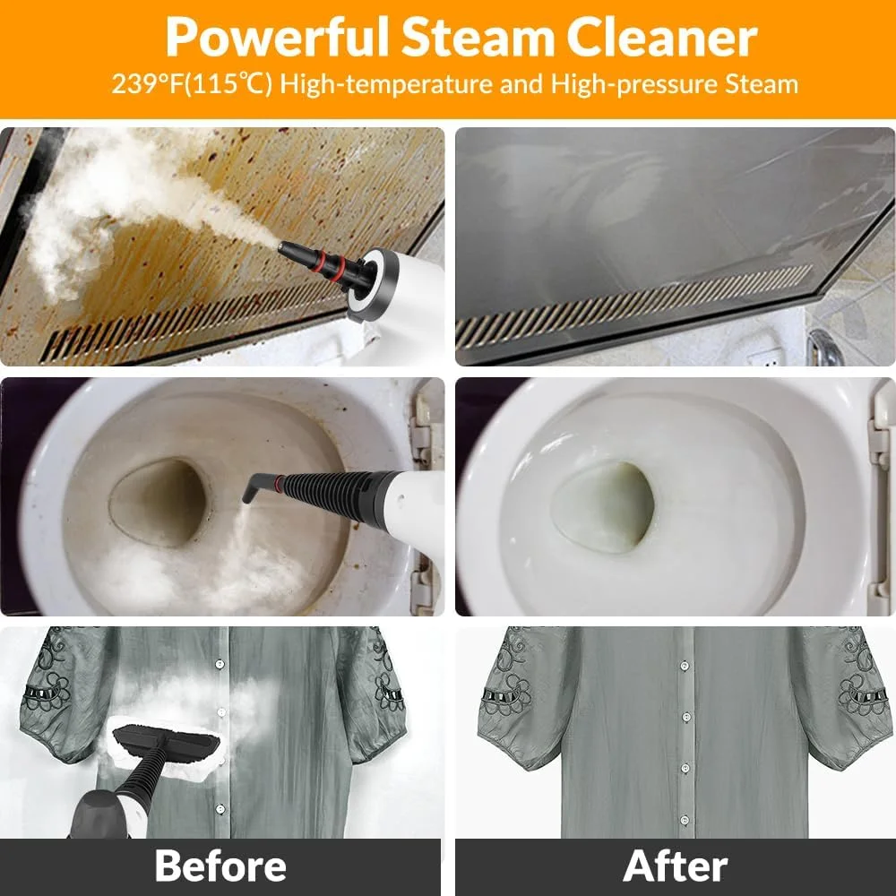 بخارشوی دستی تحت فشار با 12 قطعه لوازم جانبی، بخارشوی قابل حمل برای تمیز کردن، بخارشوی برای مصارف خانگی، بخارشوی برای تمیز کردن ماشین، مبلمان، کف، اثاثه یا لوازم داخلی، دوغاب و کاشی، خاکستری تیره بخارشوی دستی تحت فشار با 12 قطعه لوازم جانبی، بخارشوی قابل حمل برای تمیز کردن، بخارشوی برای مصارف خانگی، بخارشوی برای تمیز کردن ماشین، مبلمان، کف، اثاثه یا لوازم داخلی، دوغاب و کاشی، خاکستری تیره