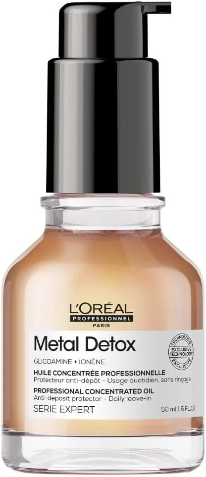 L’Oréal Professionnel | روغن متمرکز Metal Detox | برای موهای نرم و درخشان | برای موهای رنگ شده، آسیب دیده و انواع مو | مقاوم در برابر آب سخت | حاوی Glicoamine | SERIE EXPERT | 50 میلی لیتر