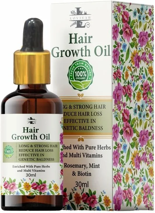 روغن تقویت کننده و قدرتمند مو Lovisah حاوی رزماری، بیوتین، آلوئه ورا، آملا و روغن کرچک، تقویت کننده مو برای آقایان و بانوان - 5 ماده موثر طبیعی