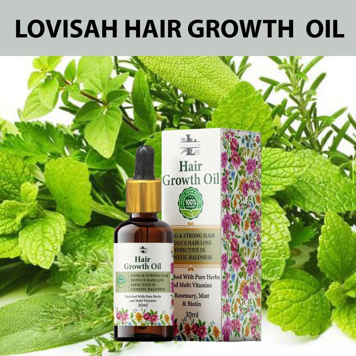 روغن تقویت کننده و قدرتمند مو Lovisah حاوی رزماری، بیوتین، آلوئه ورا، آملا و روغن کرچک، تقویت کننده مو برای آقایان و بانوان - 5 ماده موثر طبیعی