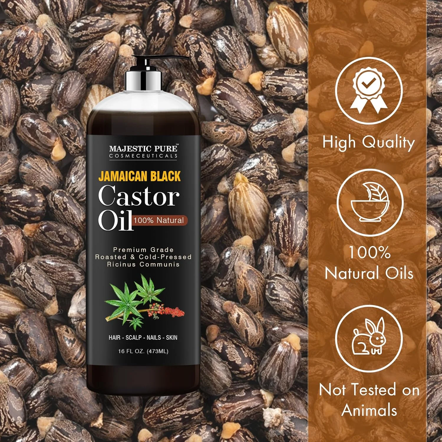 روغن کرچک سیاه جامائیکایی مجستیک پیور 437 میلی لیتر برای رشد مو و مراقبت طبیعی از پوست - برشته شده و پرس سرد - ماساژ، پوست سر، مو و ناخن