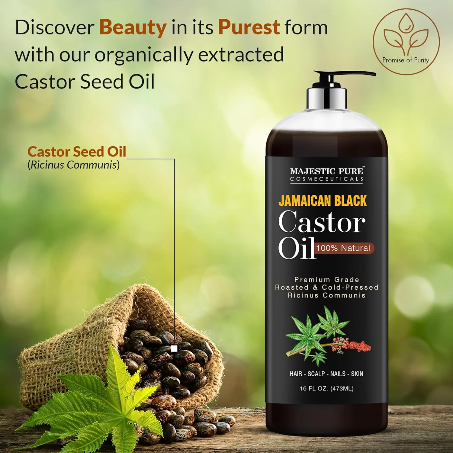 روغن کرچک سیاه جامائیکایی مجستیک پیور 437 میلی لیتر برای رشد مو و مراقبت طبیعی از پوست - برشته شده و پرس سرد - ماساژ، پوست سر، مو و ناخن