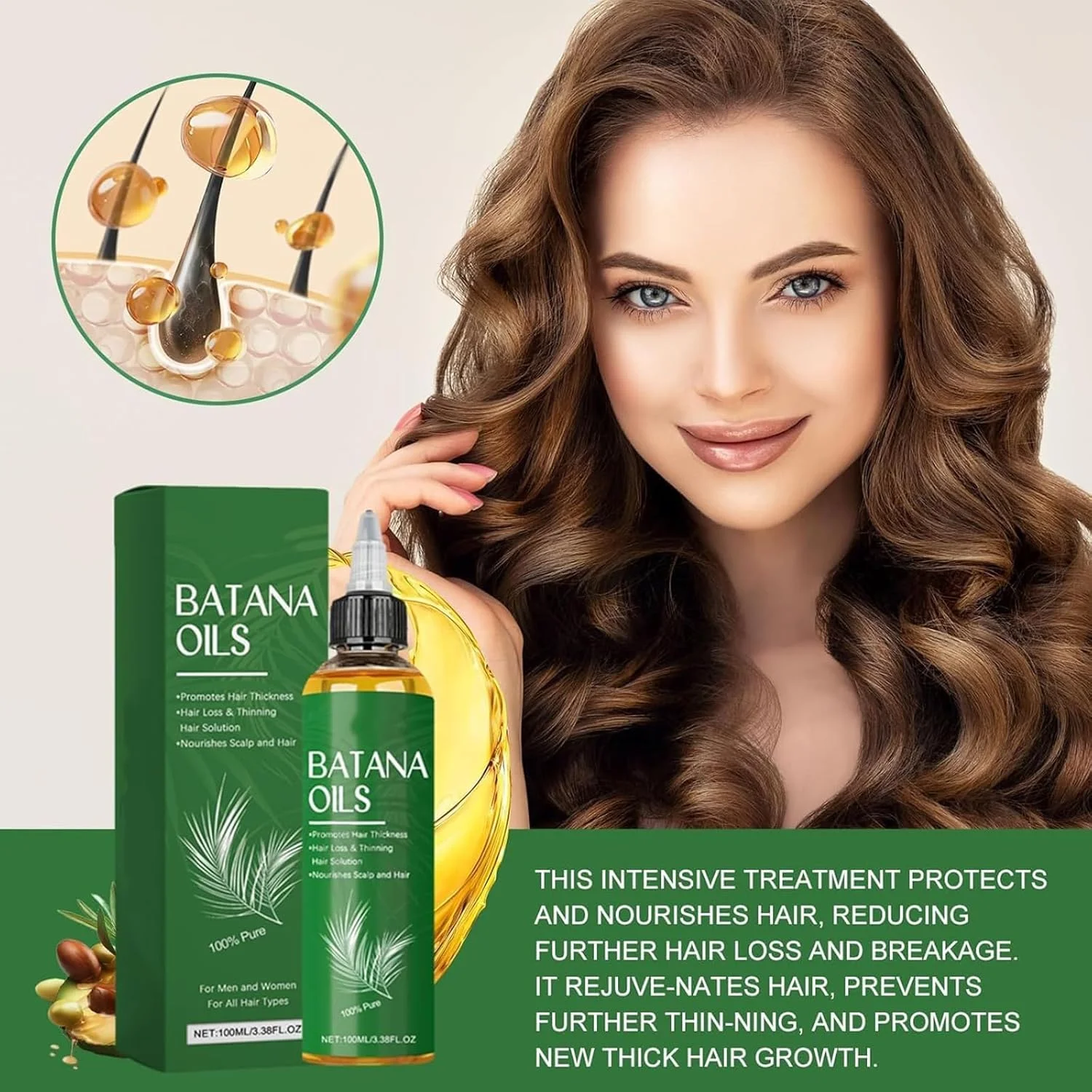 روغن نجیب برای رشد مو، ۱۰۰٪ خالص و طبیعی برای موهای ضخیم تر و قوی تر، مغذی و محافظت کننده، مناسب برای انواع مو، ۱۰۰ میلی لیتر