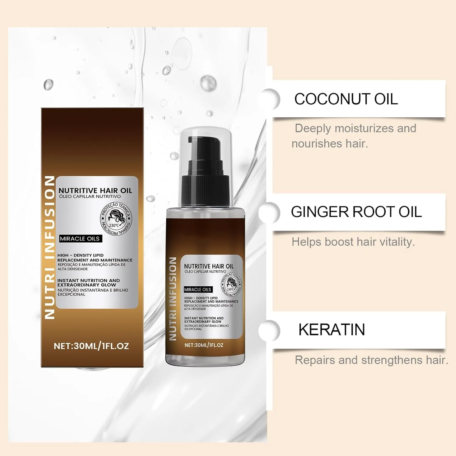 روغن مو برای موهای آسیب دیده - آبرسان، روغن نهایی ضد وز - تغذیه عمیق، محافظت در برابر حرارت و درخشش را فراهم می کند