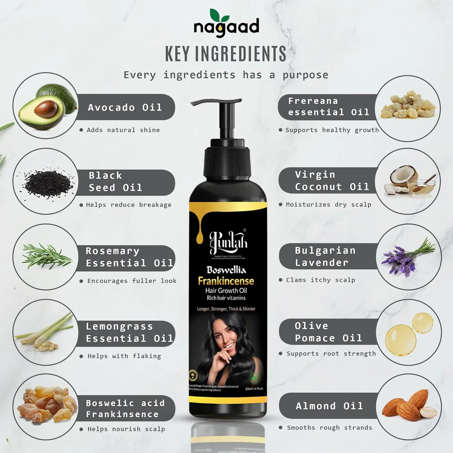 روغن تقویت کننده مو کندر 200 میلی لیتر، دارای گواهی USDA ارگانیک، ترکیب ارگانیک با رزماری، روغن سیاه دانه و نارگیل - پشتیبانی از موهای ضخیم تر و قوی تر - برای انواع مو.