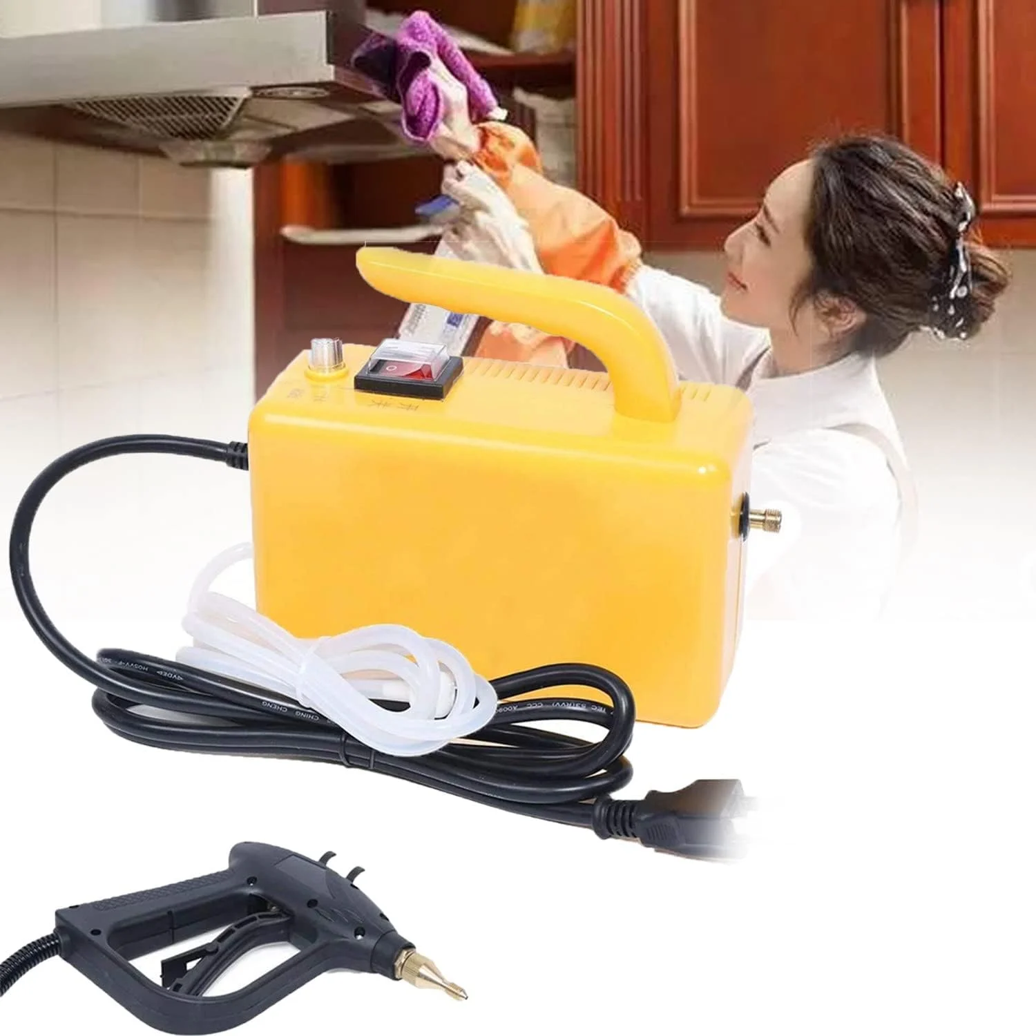 بخارشوی دستی قابل حمل، سیستم تمیز کننده تجاری فشار قوی 5 بار با قابلیت چرخش 360 درجه برای آشپزخانه، خودرو، زرد - 220 ولت (زرد) بخارشوی دستی قابل حمل، سیستم تمیز کننده تجاری فشار قوی 5 بار با قابلیت چرخش 360 درجه برای آشپزخانه، خودرو، زرد - 220 ولت (زرد)