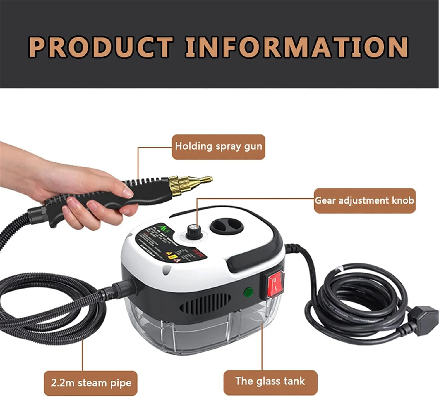 دستگاه تمیز کننده بخار تحت فشار با دمای بالا، قابل حمل، مخزن شیشه ای برای آشپزخانه، توالت، صندلی ماشین، قرمز (سفید) دستگاه تمیز کننده بخار تحت فشار با دمای بالا، قابل حمل، مخزن شیشه ای برای آشپزخانه، توالت، صندلی ماشین، قرمز (سفید)