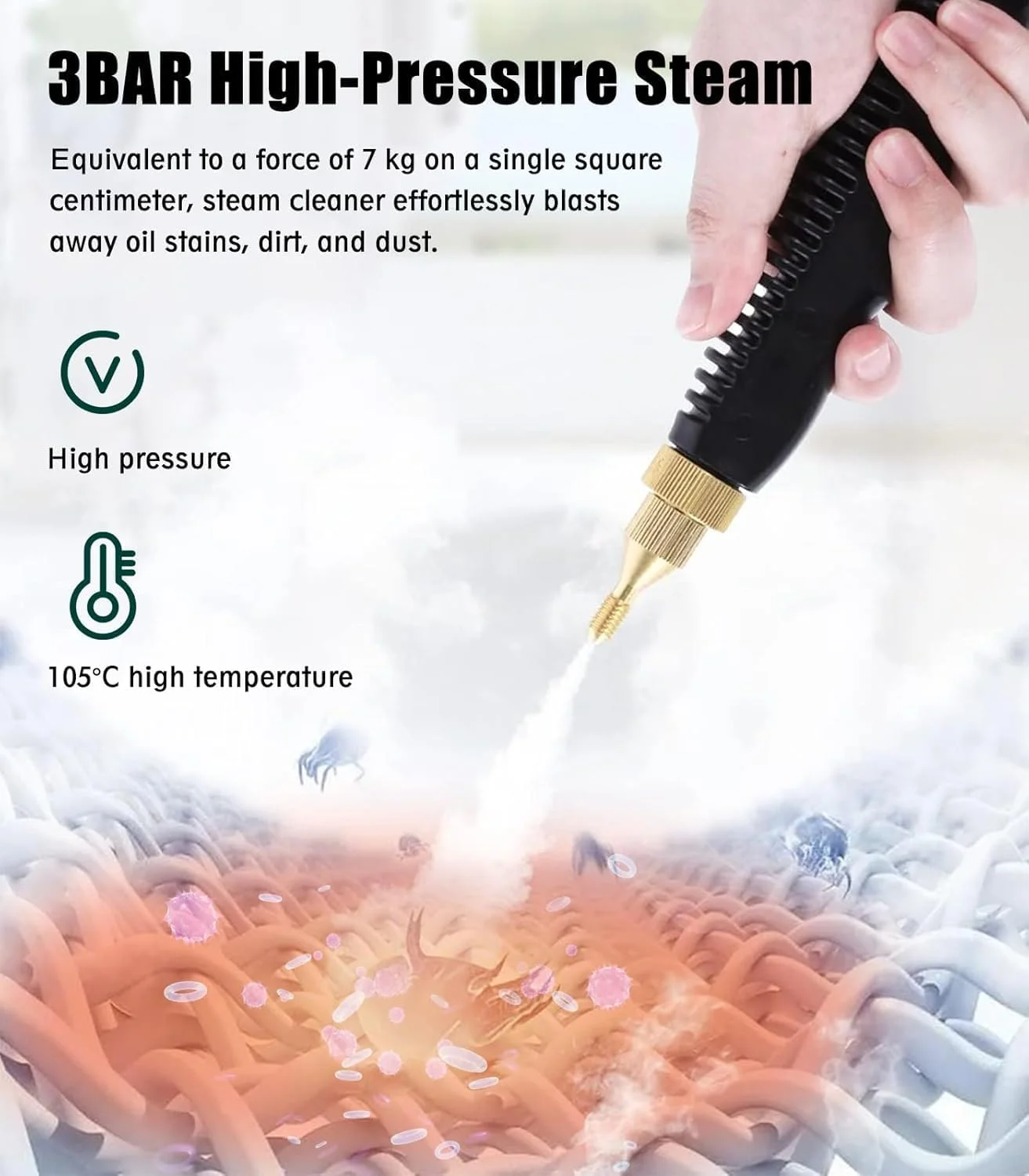 دستگاه بخارشوی خانگی، 2500 وات، دمای بالا و فشار قوی، طراحی آسان برای نگهداری و ضد نشت، مناسب برای استفاده در منزل، ایده آل برای آشپزخانه، کاشی و سرامیک (سفید)